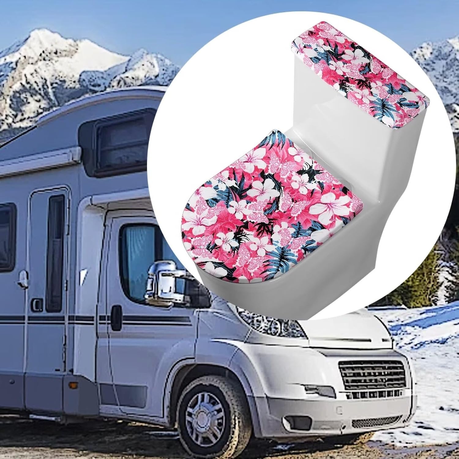 Floral Toilet Tank Cover Dustproof Waterproof Toilet Lid Cover Stretch Stay in Place, Bathroom Decor Accessory