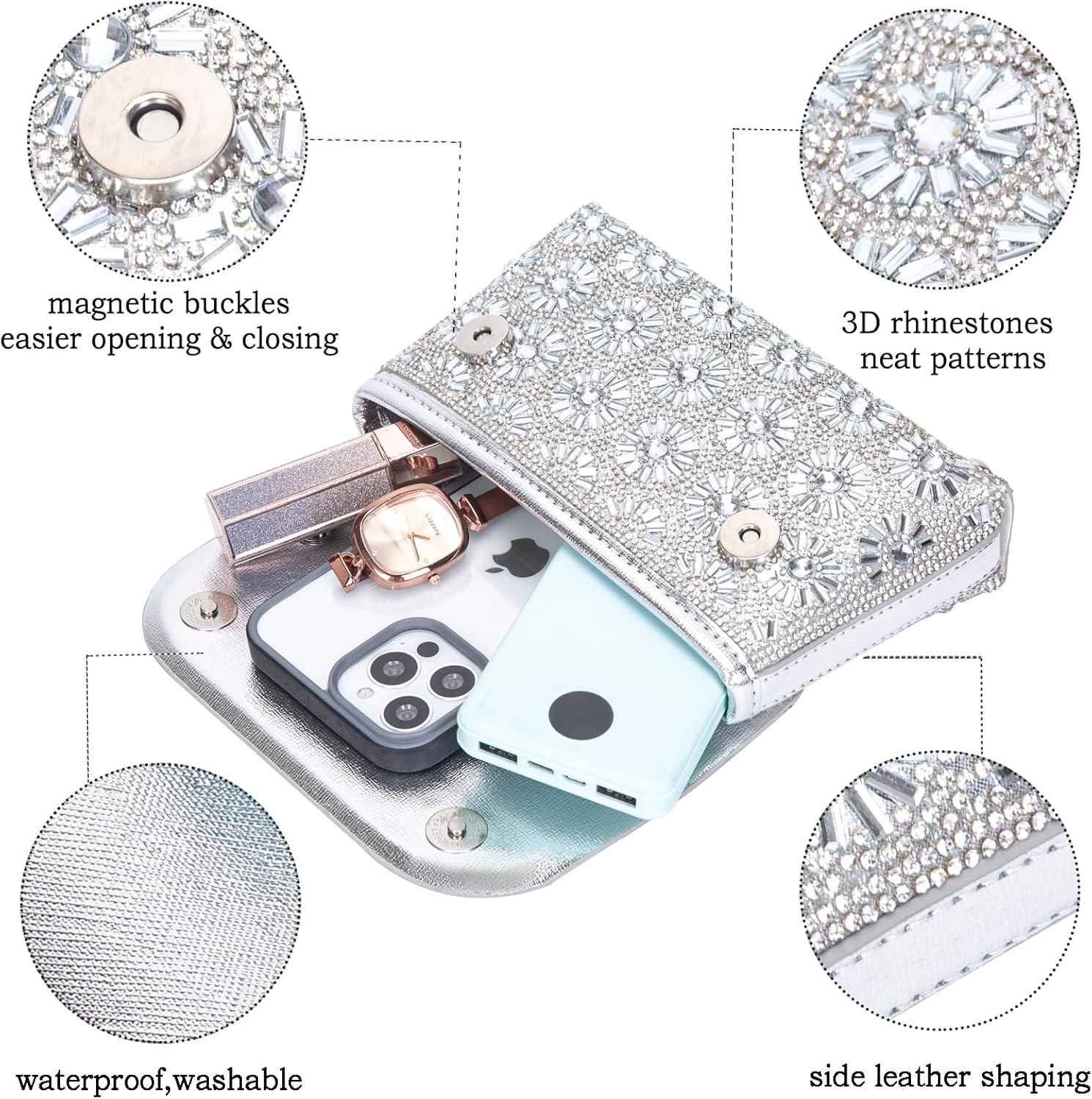 Shoulder Bags Crossbody Bag Purses Handbags Crystals Rhinestone Evening Bag for Women Clutch Purse with Chain - Image 5