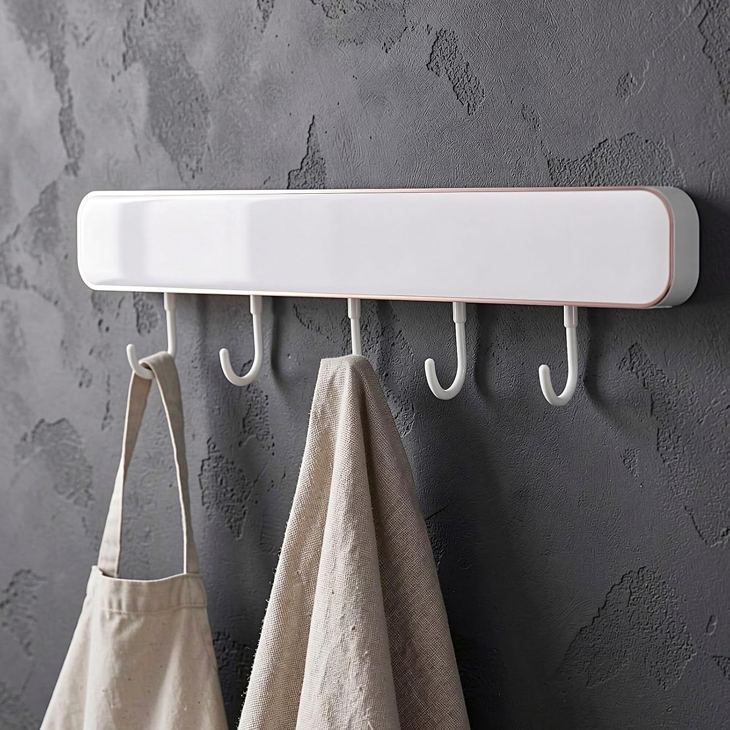 Didiseaon Kitchen Utensil Rack Wall Mount Adhesive, 5 Hooks Rail Organizer