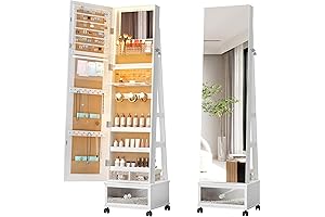 Full Mirror with Lights | Vlsrka 360 Degree Rotating Lighted Jewelry Armoire