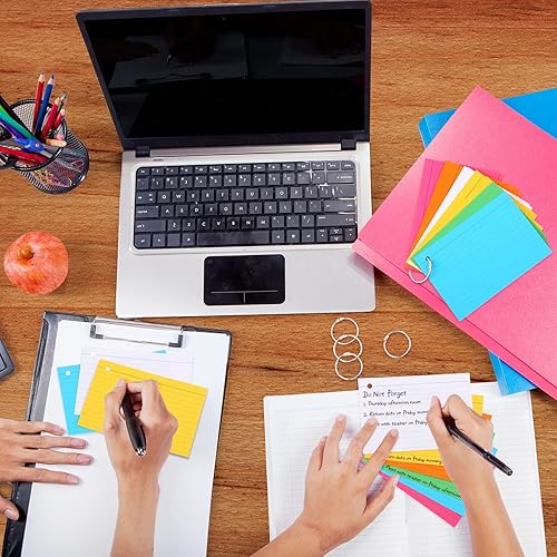 Miniatura 6 de 300 tarjetas de índice de colores con 6 anillos de 180 GSM, tarjetas de estudio de color neón grueso de un solo agujero, tarjetas de notas de