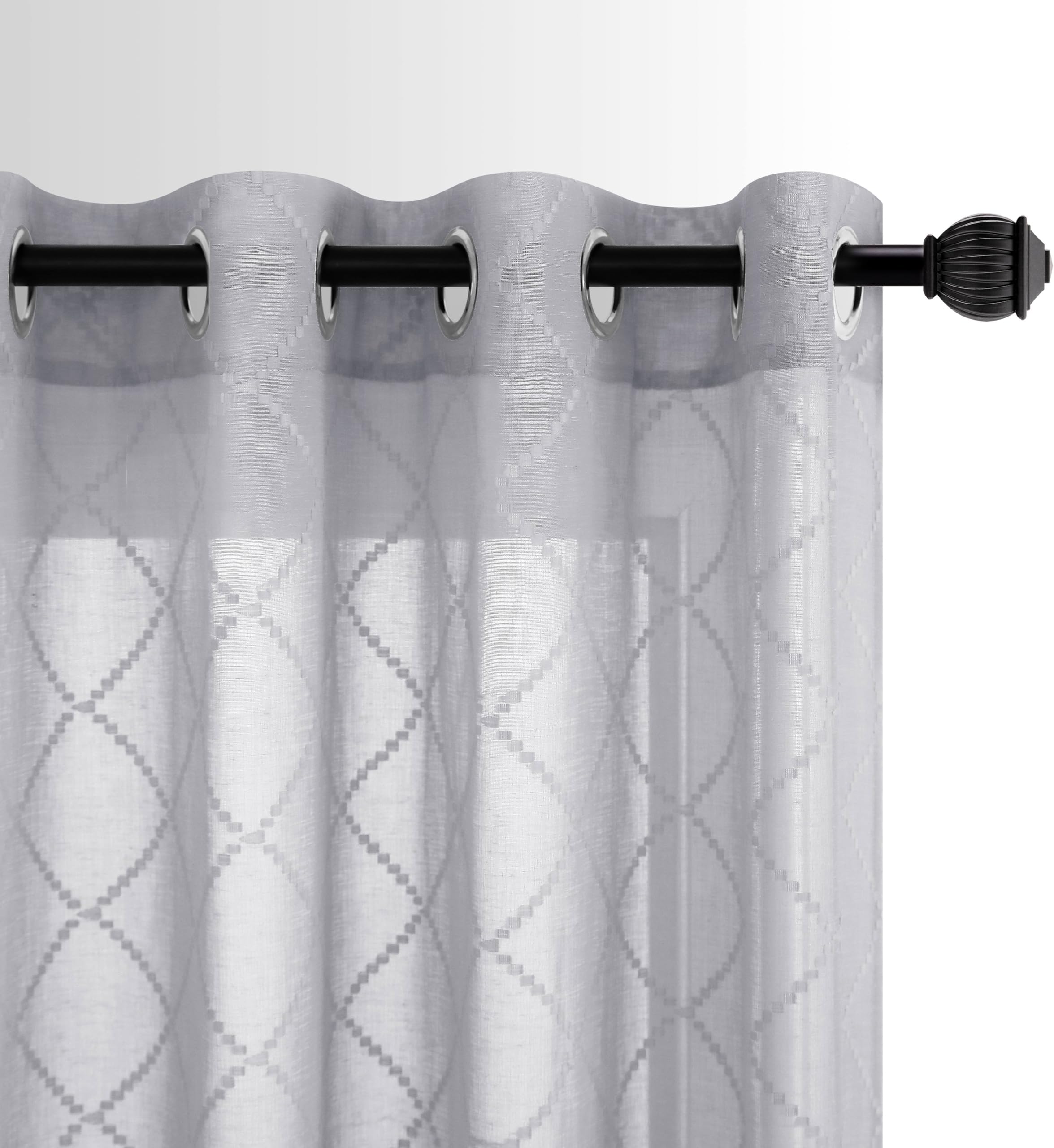 KOUFALL Grey Curtains 63 Inch Length for Bedroom 2 Panel Sets Grommet Semi Sheer Luxury Mid Century Motif Light Gray Elegance Curtains for Dining Room Kitchen 52x63 Long
