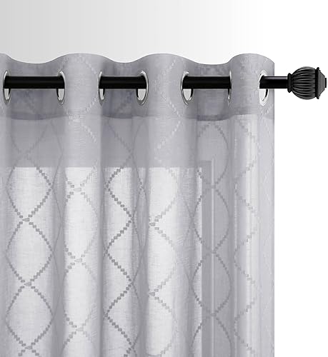 KOUFALL Cortinas grises de 63 pulgadas de largo para dormitorio, juegos de 2 paneles con ojales, semitransparentes, de lujo, diseño de mediados de