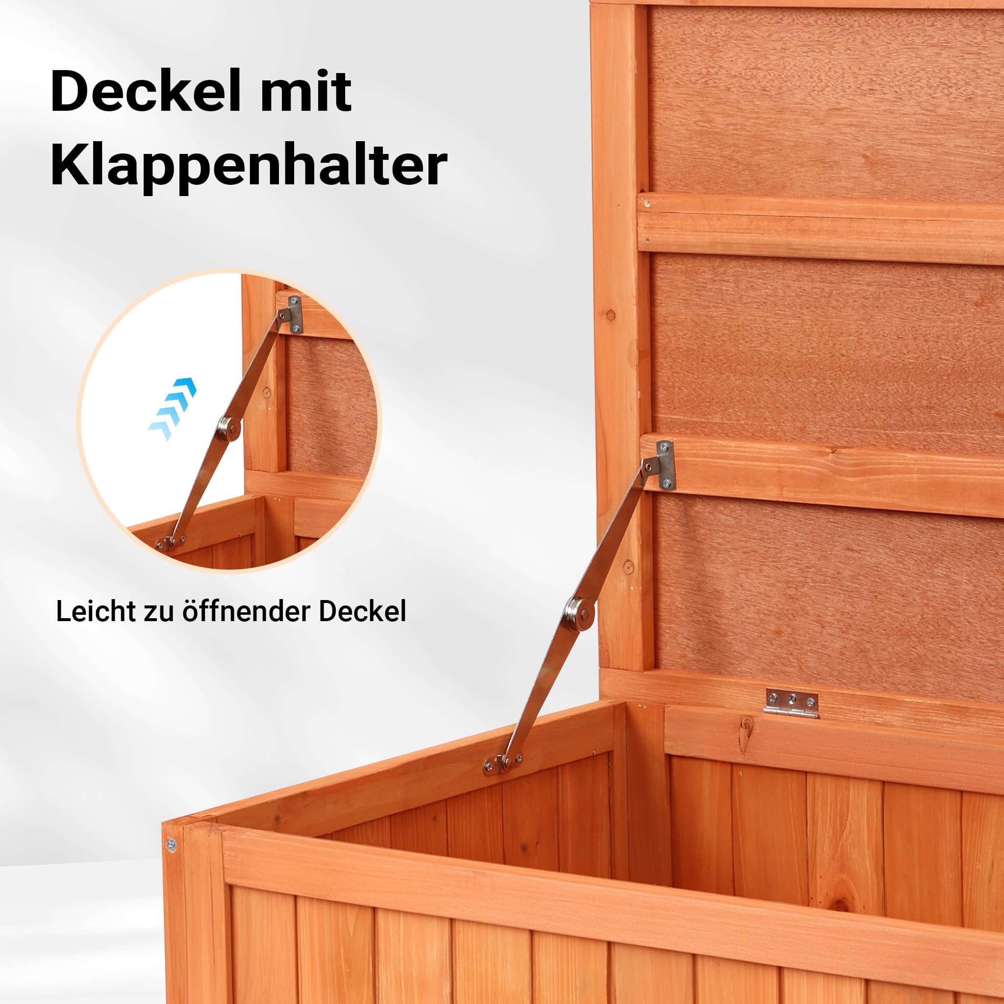 Wiltec Gartenbox aus Holz 127 x 55 x 60 cm Aufbewharungsbox mit Deckel Gartenschrank für Geräte Spielzeug Kissenbox Auflagenbox Fichtenholz