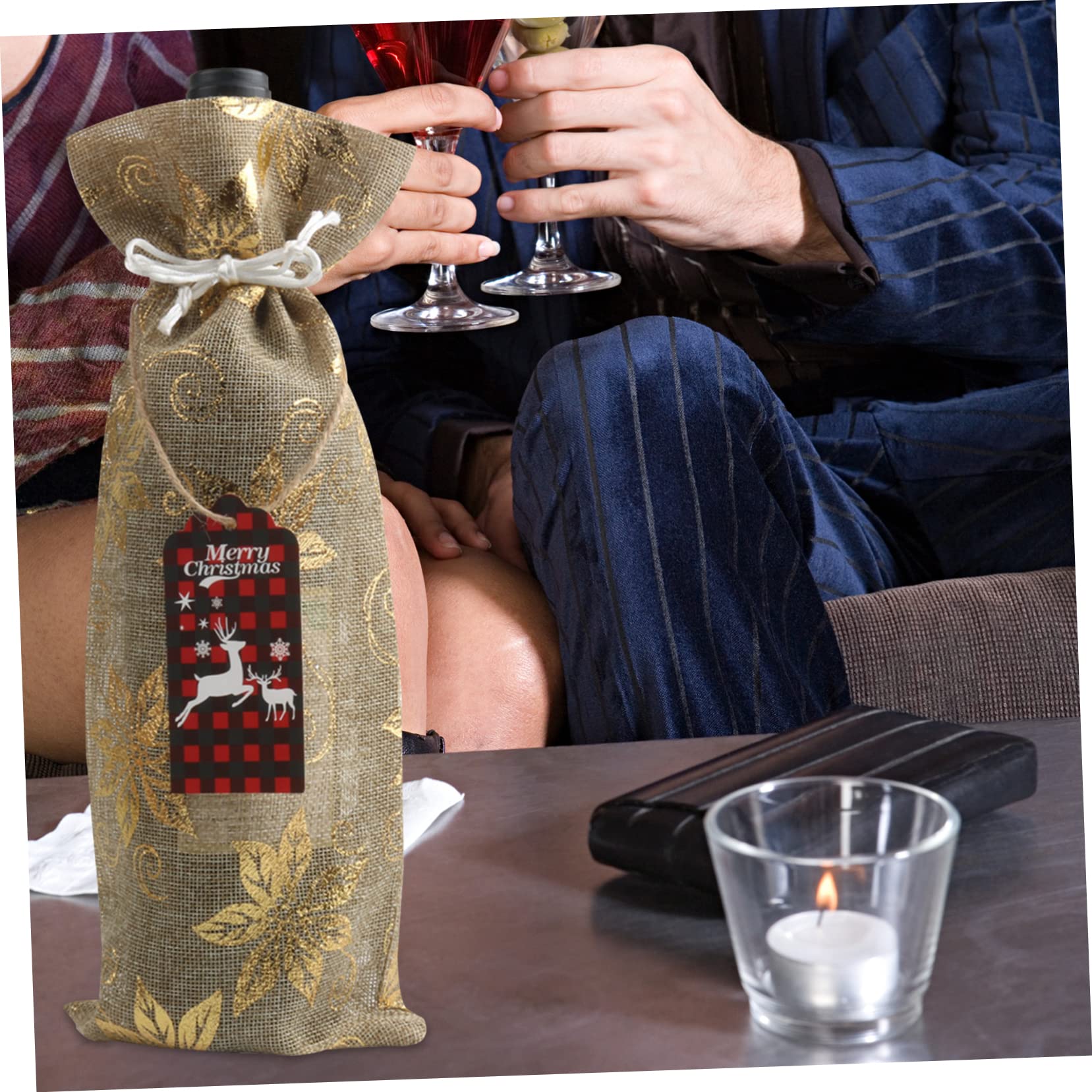 BRIGHTFUFU Housse De Bouteille De Vin De Noël Housse Créative Avec Étiquette Suspendue Pour Bouteille De Vin Standard
