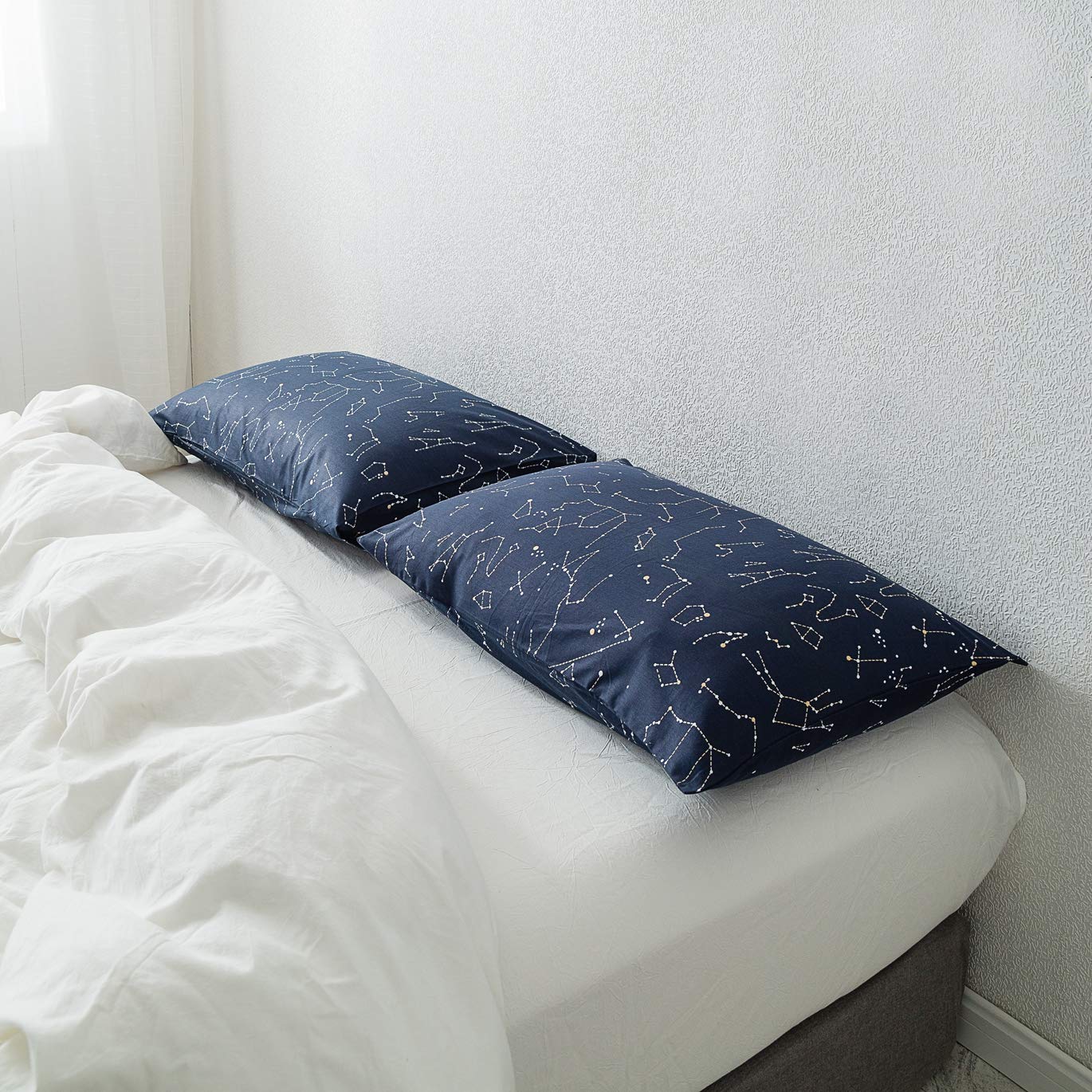 SUSYBAO - Juego de 2 fundas de almohada, 100% algodón, diseño estampado, cierre de sobre, calidad de hotel, suave, decoración del hogar, cómodo, fácil cuidado, lavable a máquina