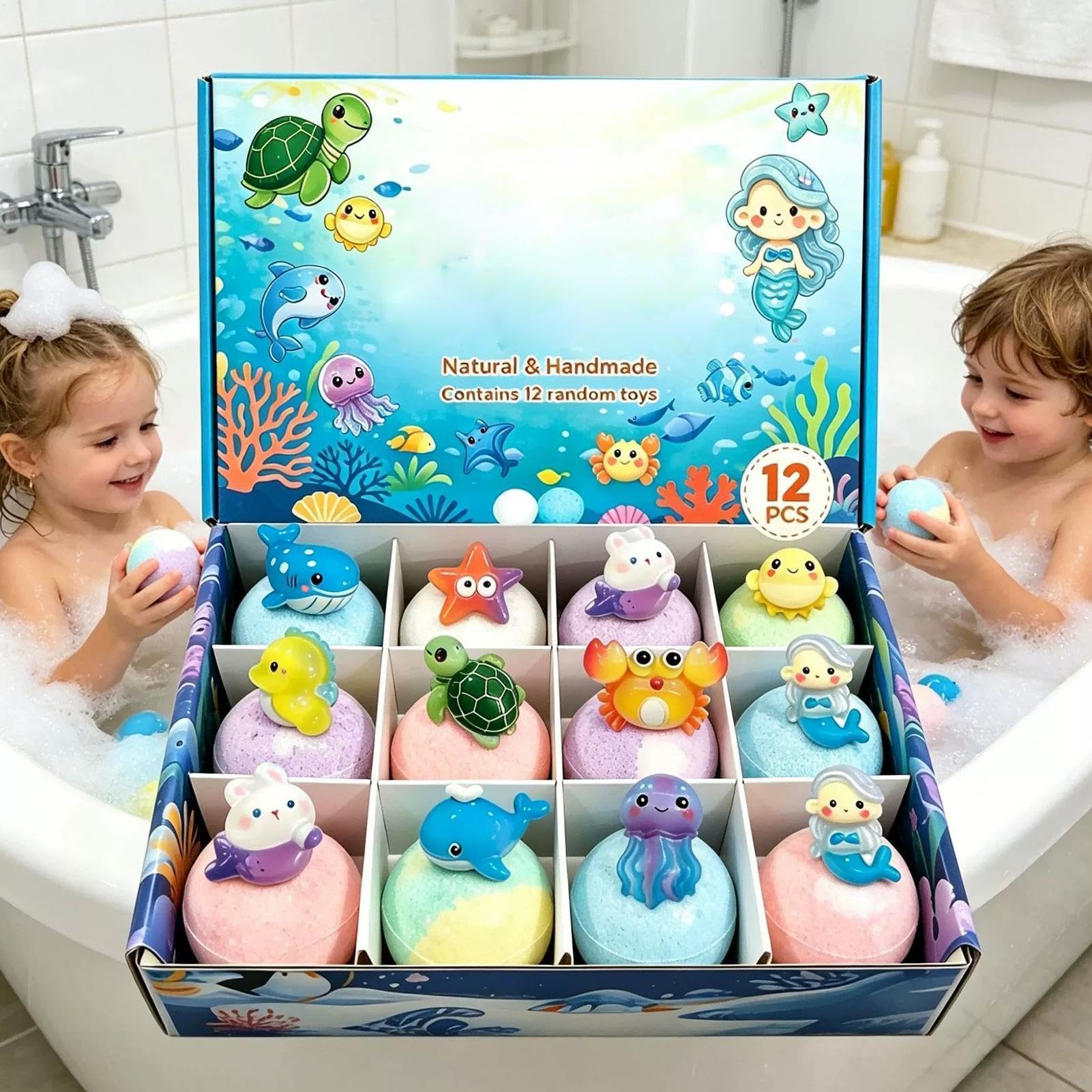Badekugeln für | 12 Stück, bunt, weich, schäumend, Badekugeln, Weihnachtsgeschenke für die Kleinen, für die ganze , und , Mädchen