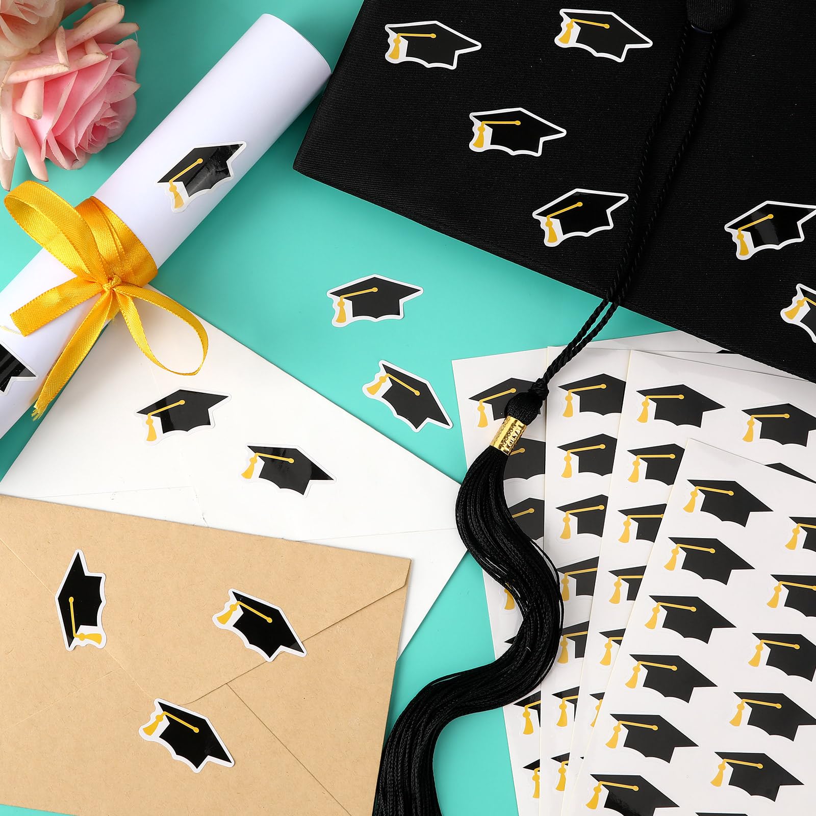 Grad Cap Sticker Snapklik.com : 576 PCS Graduation Cap Stickers, Black Gold Graduation ...
