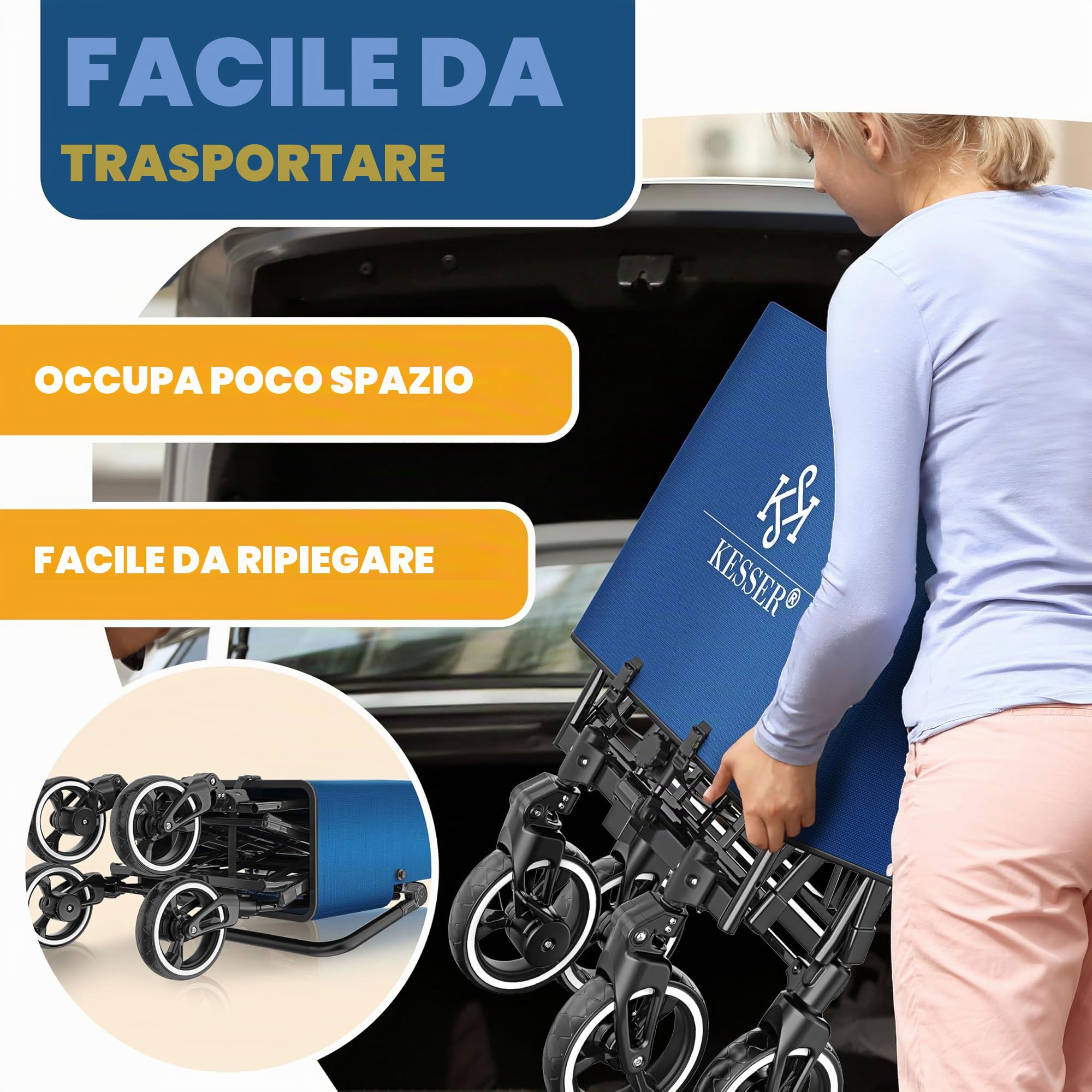 KESSER® GTS-9100 - Carrello pieghevole con tetto, portata fino a 150 kg, ruote in gomma dura, freni anteriore/posteriore, serratura, copertura e protezione da intemperie