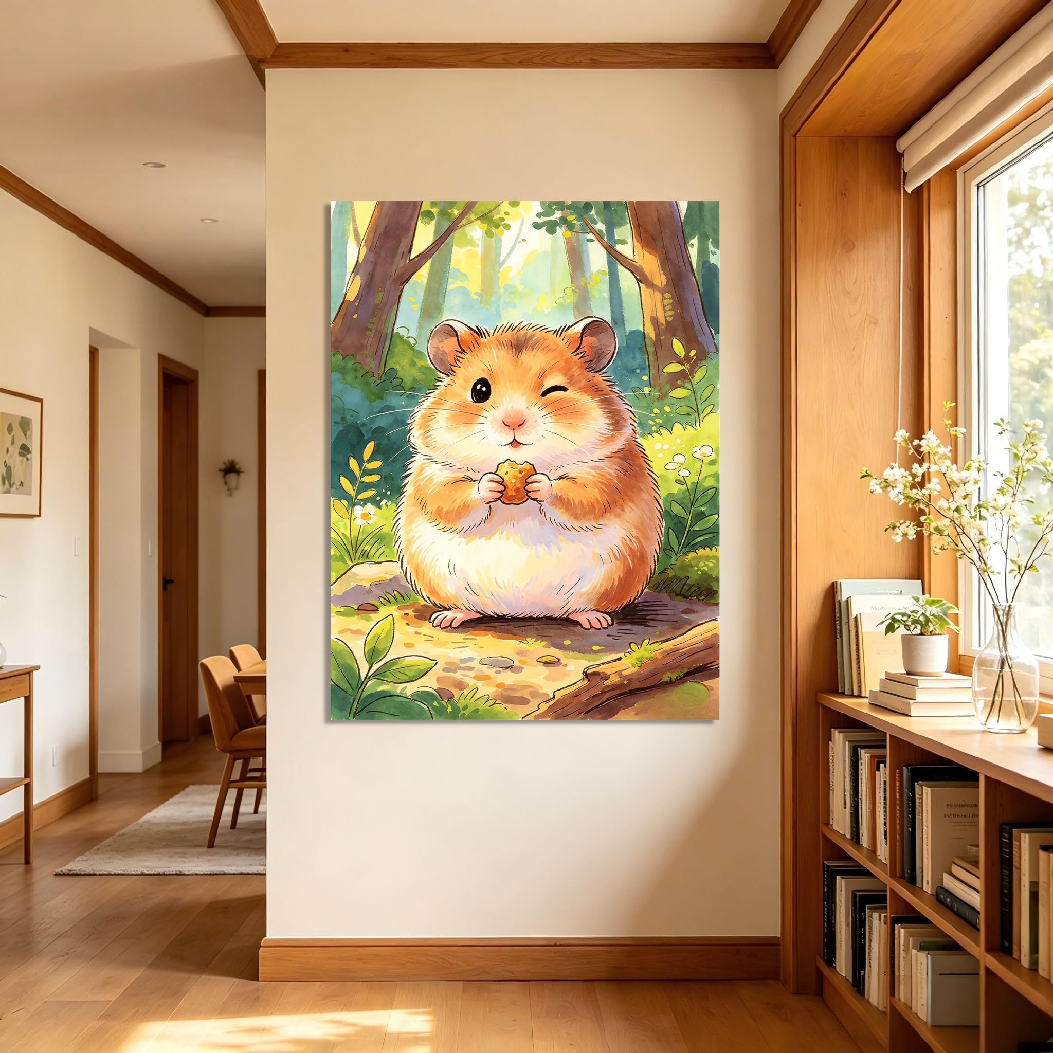 TNGHHSGA Cuentos de Aventuras de Zizi 43Cuadro en Lienzo de Hámster Adorable, Arte de Pared Infantil, Decoración para Habitación de Niños, Dormitorio y Guardería40x52cm Lienzo envuelto