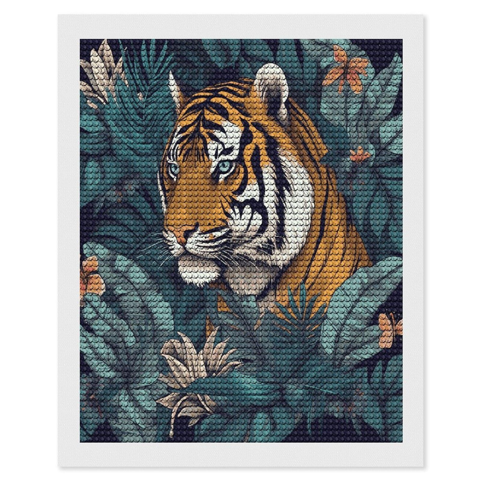 LDGSUPH Tropical Tiger Diamond Painting Kits for Adults Paint with Diamond Pictures Art DIY Full Drill Diamond Dots Painting Personalized Diamond Photo for Home Wall Decor Gift 16"x20"