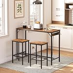 HOOBRO Bar Table and Chairs Set, 120CM Dining Table Set with Power Outlet and Footrest, 3-Piece Rectangular Pub Table Set, Space Saving for Kitchen, Living Room,Rustic Brown BF46UBT01