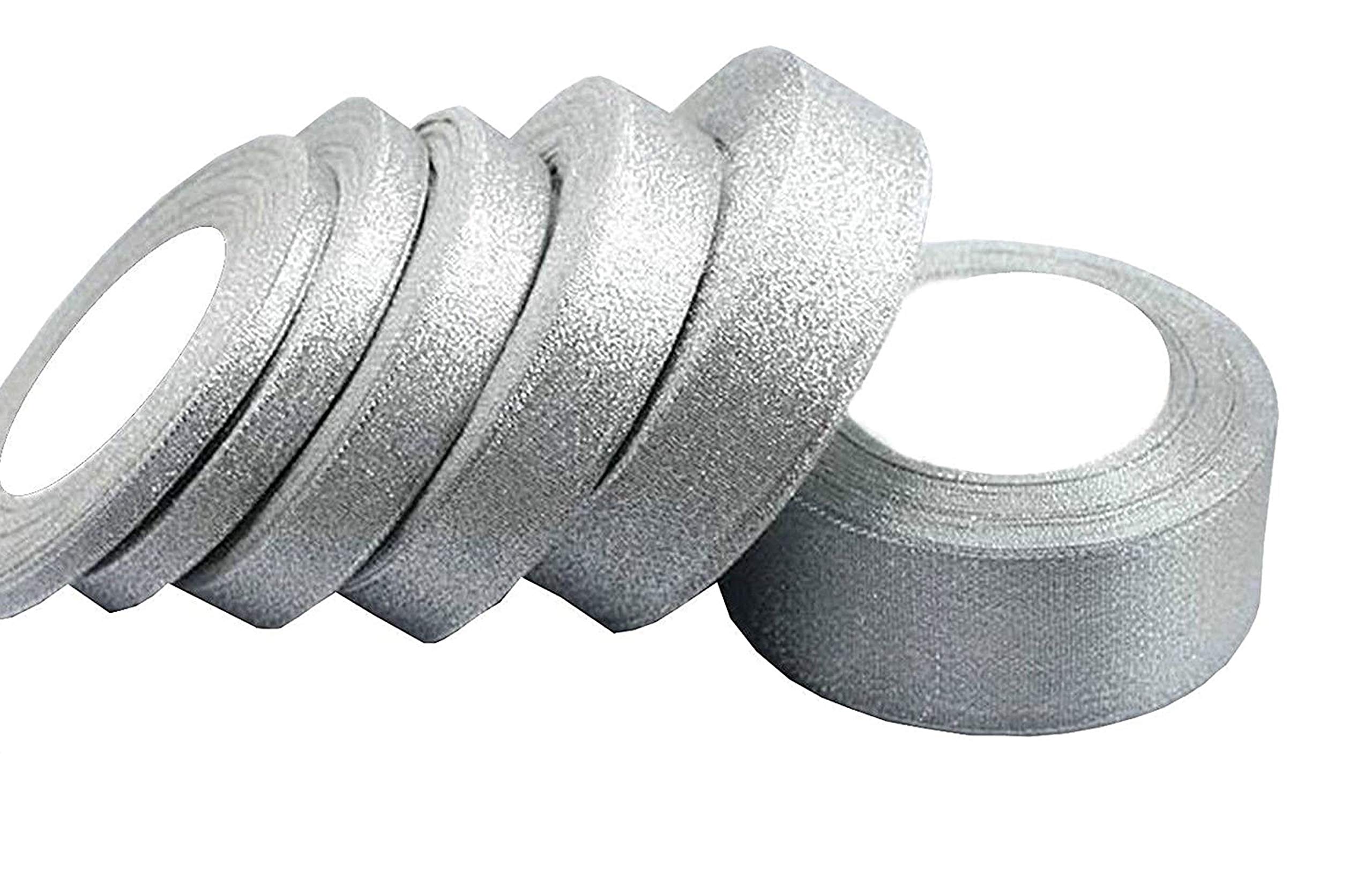 GCS LONDON Silver Metallic Organza ribbon 25mm (1 Inch) Wide Gift Wrap Ribbon, 22M Ribbons for Gift Wrapping, Christmas Ribbon, Thick Ribbon, Gift Wrapping Ribbon for Crafting, Wedding Party Deco