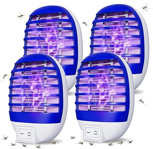 Paquete de 4 trampas para insectos voladores para interiores, trampas electrónicas para mosquitos con luz LED para patio, dormitorio, cocina, oficina