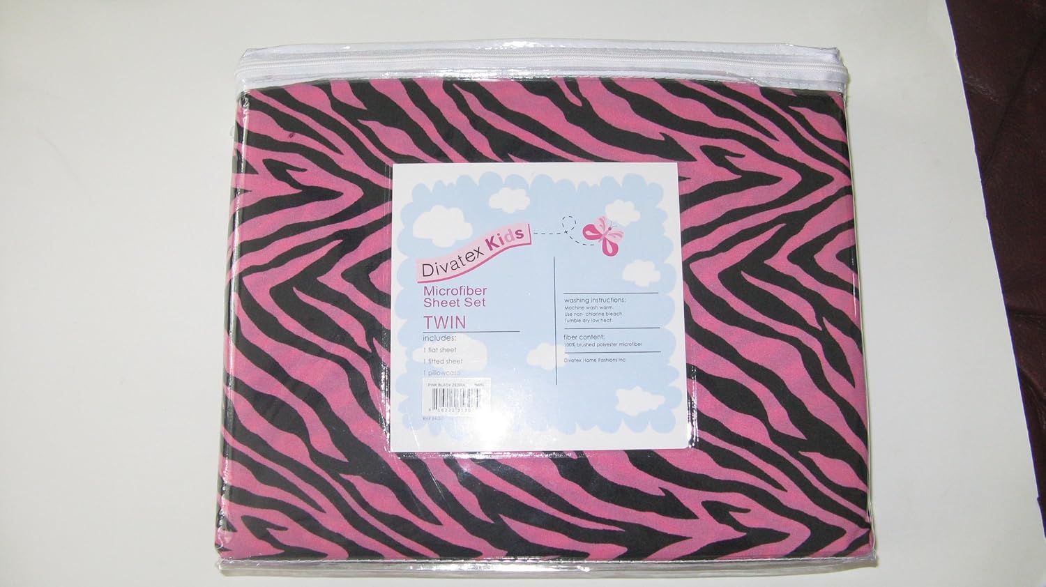 Divatex Kids Pink & Black Zebra Sheets TWIN Size Home