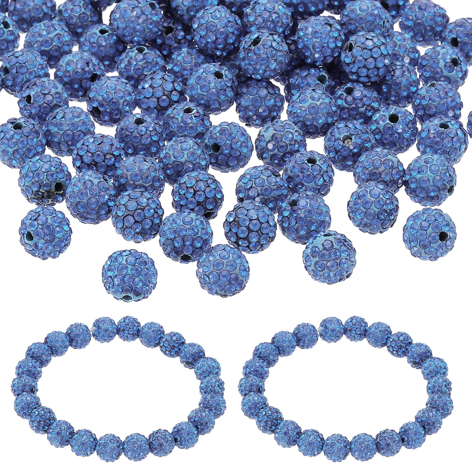 PATIKIL 8mm Rhinestone Beads, 150pcs Clay Rhinestone Beads Disco Ball Beads Diamond Spacer Beads Crystal Sparkle Shiny Round Bulk, Blue