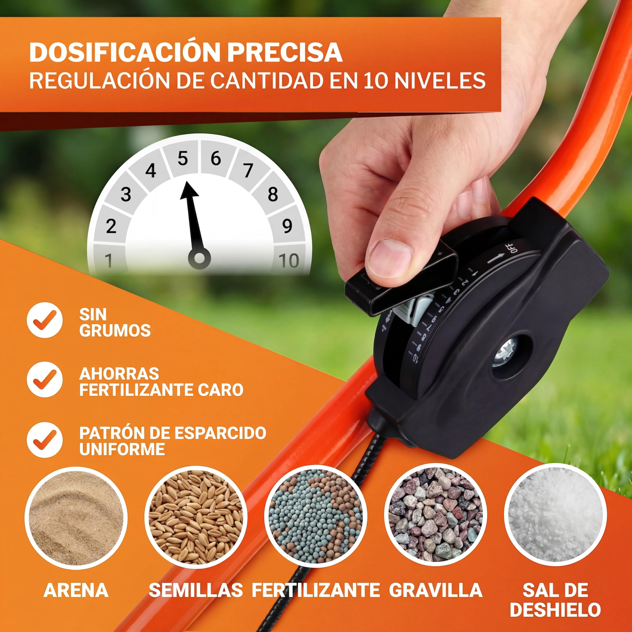 GARDEBRUK® Esparcidor 20L Capacidad Carga 25Kg Neumáticos Grandes Ø25 Todoterreno Abonadora Manual Sembradora Césped Esparcimiento Semillas Abono Sal Distribución Regulable