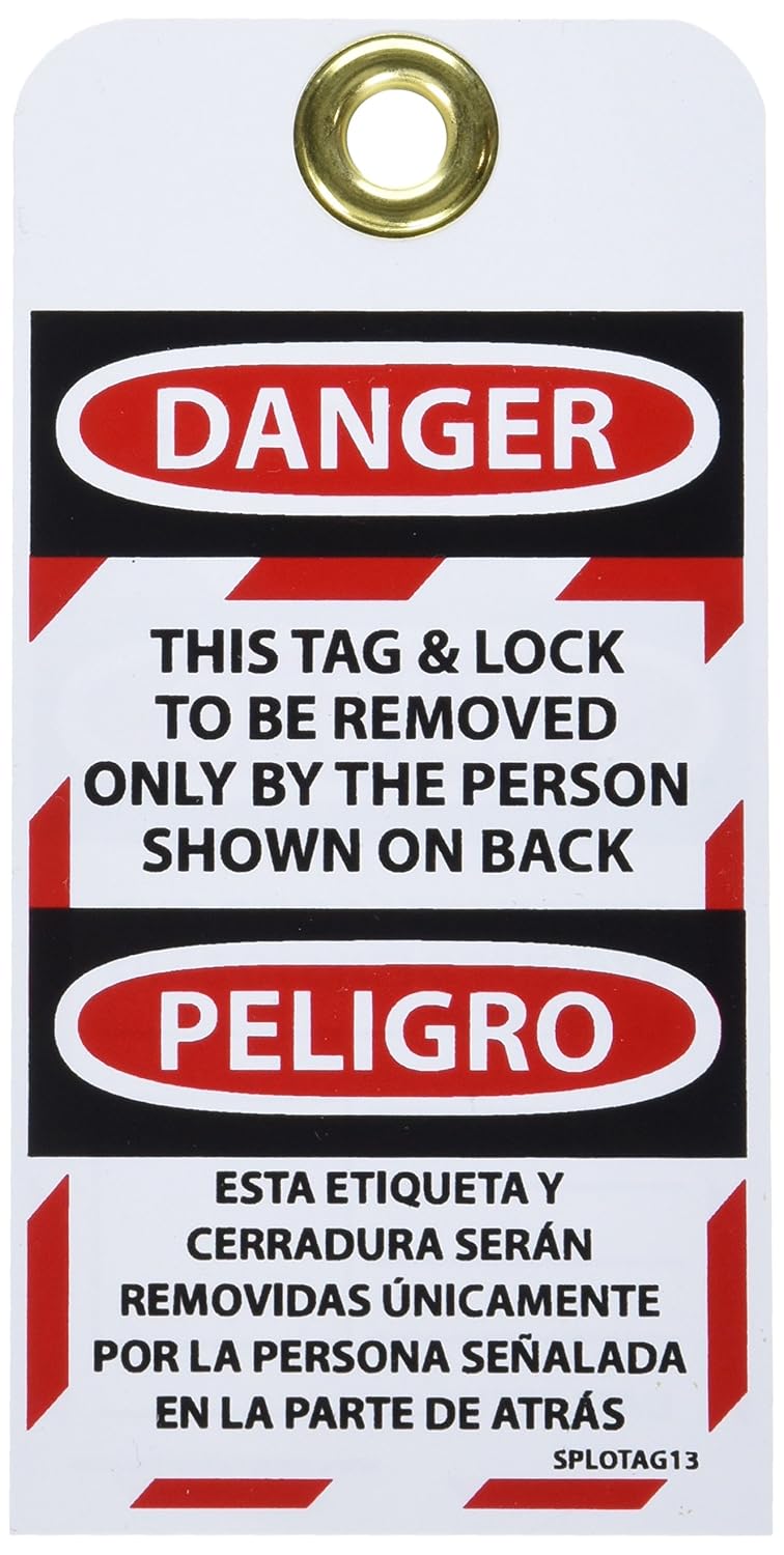 NMC SPLOTAG13 Danger – This TAG & Lock to BE Removed ONLY BY THE Person Shown ON Back Tag – [Pack of 10] 3 in. x 6 in. 2 Side Bilingual Vinyl Danger Tag
