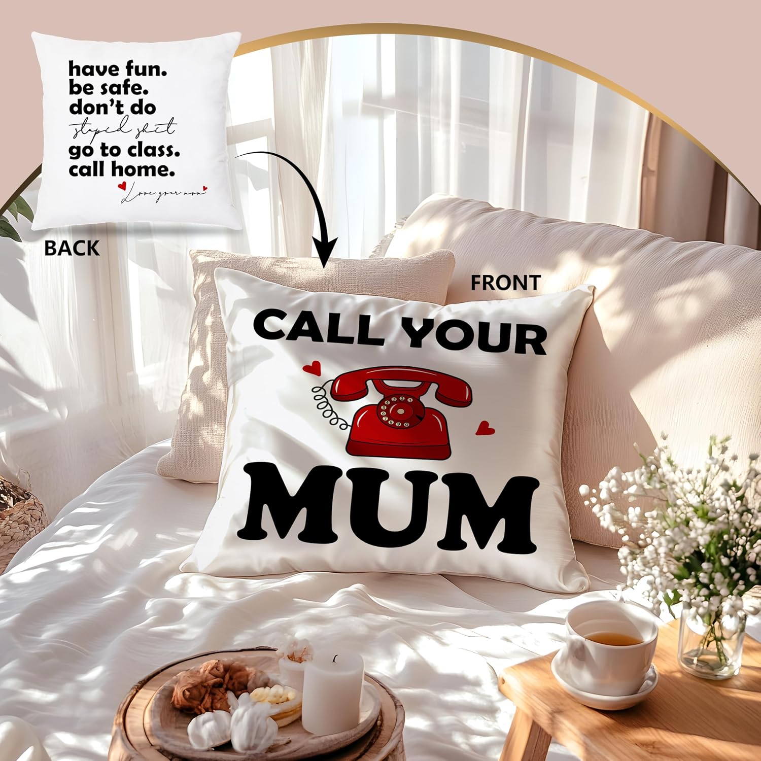 Funny Call Your Mum Mom Pillow Covers 18x18 Double-Sided,College Room Dorm Decor for Girls Boys, Back to School Gifts for Son Daughter from Mom,Have Fun Be Safe Decorative Throw Pillow Covers
