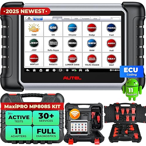 Autel Scanner MaxiPRO MP808S KIT, 2025 V3.0 Bidirectional Scan Tool, 2-Yr Update, ECU Coding as MaxiSYS MS906 PRO/ MS906 MAX/ MP900BT, 3K+ Tests, 30+ Resets, 11 OBD Adapter, Up of MK808S MX808S DS808