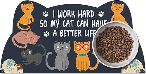 Miniatura 1 de Tapete de comida para gatos de interior  Sin manchas fácil de limpiar suministros para mascotas  Cuencos para gatos de interior (gris oscuro, 19 x 9