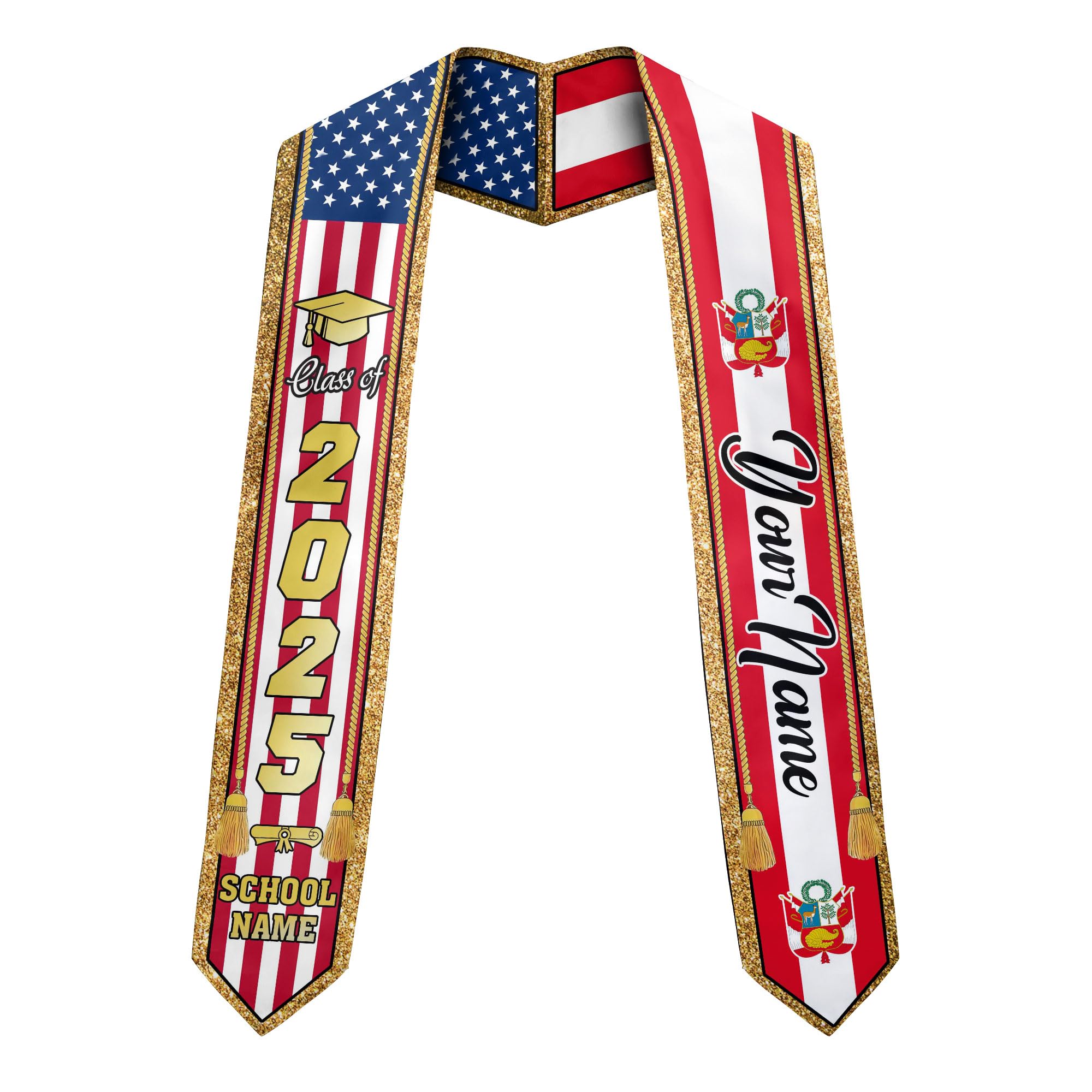 MonkeyVan Personalized Peruvian Graduation Stole, Peruvian Stoles Class Of 2025, Peruvians Graduation Sash, Custom Peru Stole M90