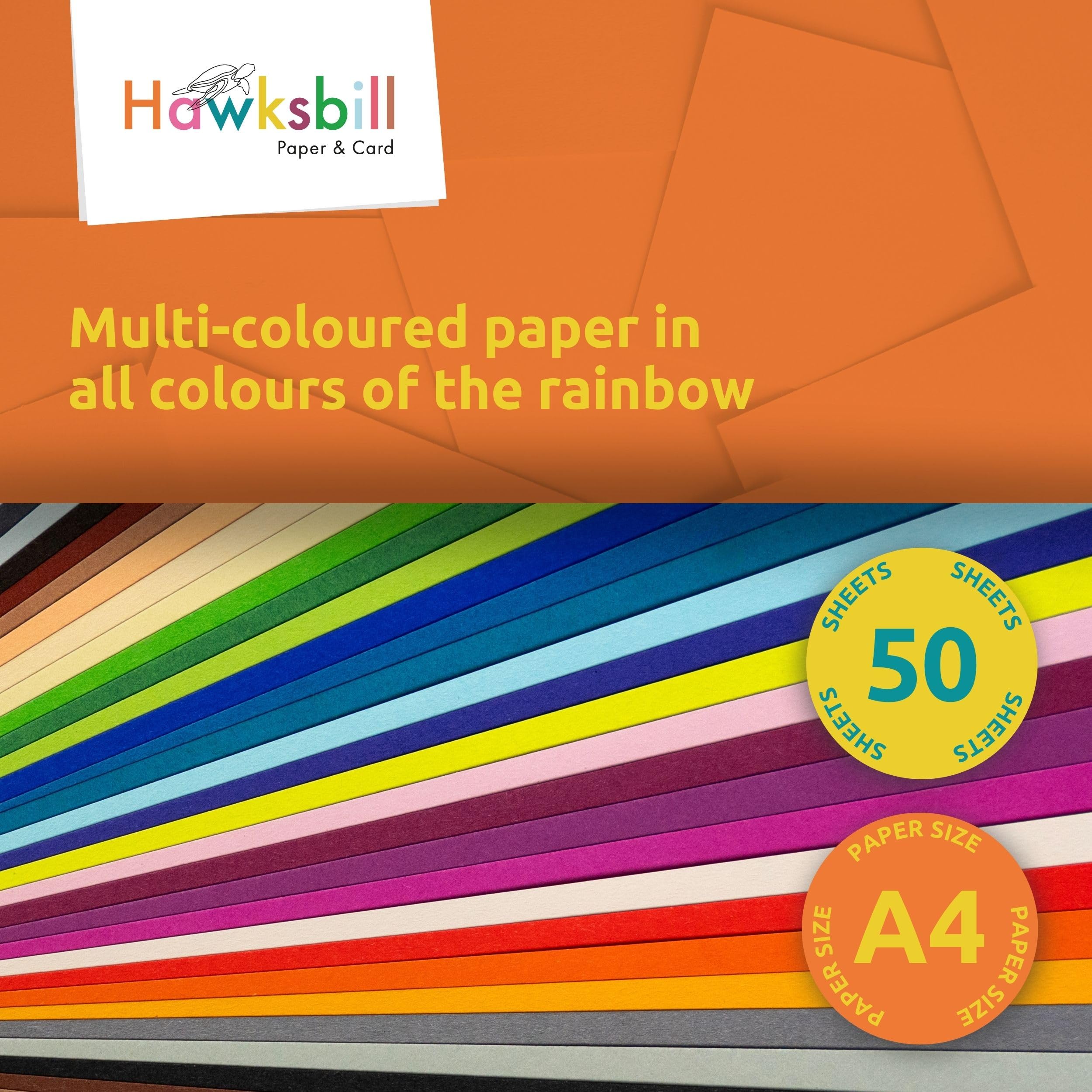 Hawksbill 130GSM A4 Coloured Paper Assorted 50 Pack for Origami Arts Craft Printing DIY & Office Use, Multicolor - Image 3