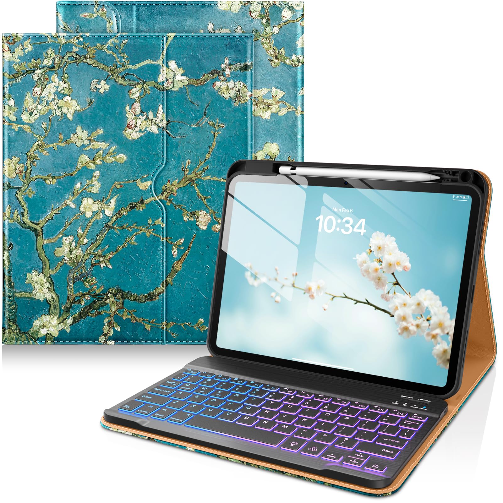 DTTO for iPad (A16) 11th / 10th Gen Case with Keyboard, Blossom