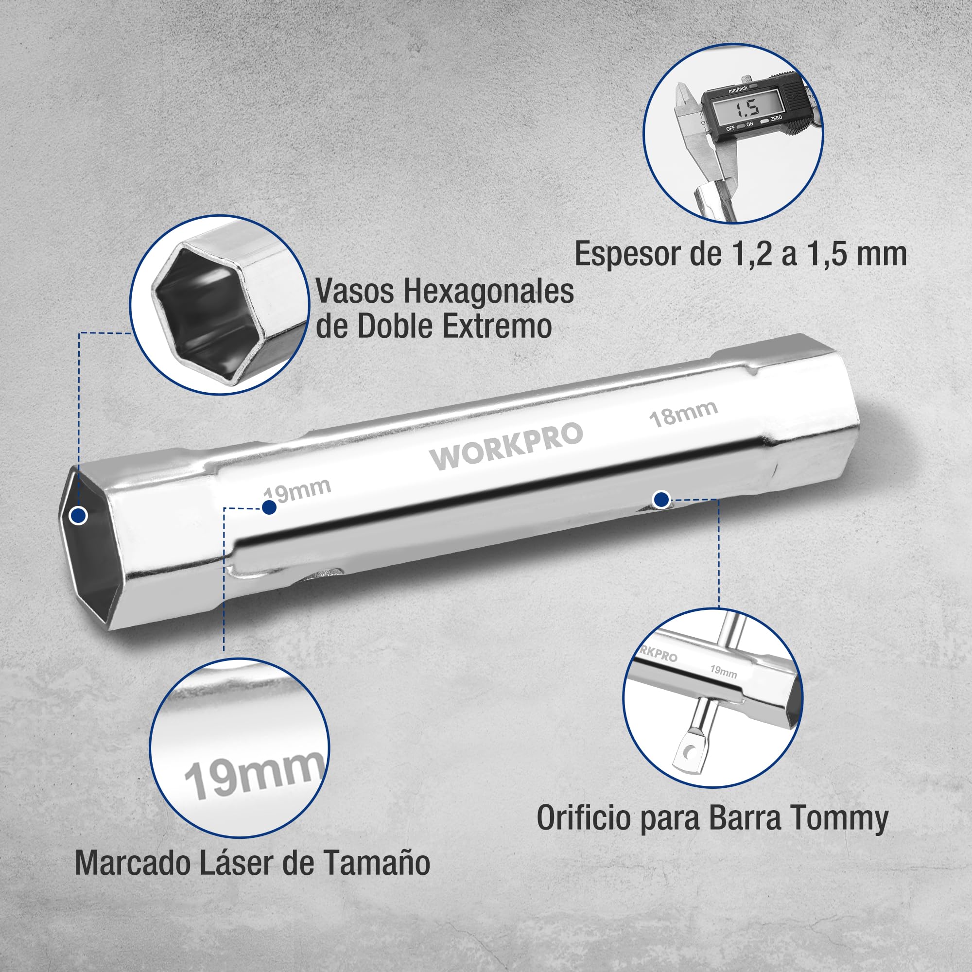 WORKPRO Juego de Llaves de Tubo 9 piezas, Llave de Tubo para Válvula de Ducha, para Bricolaje y Reparaciones de Automóviles, con Barra Giratoria y Bolsa de Almacenamiento