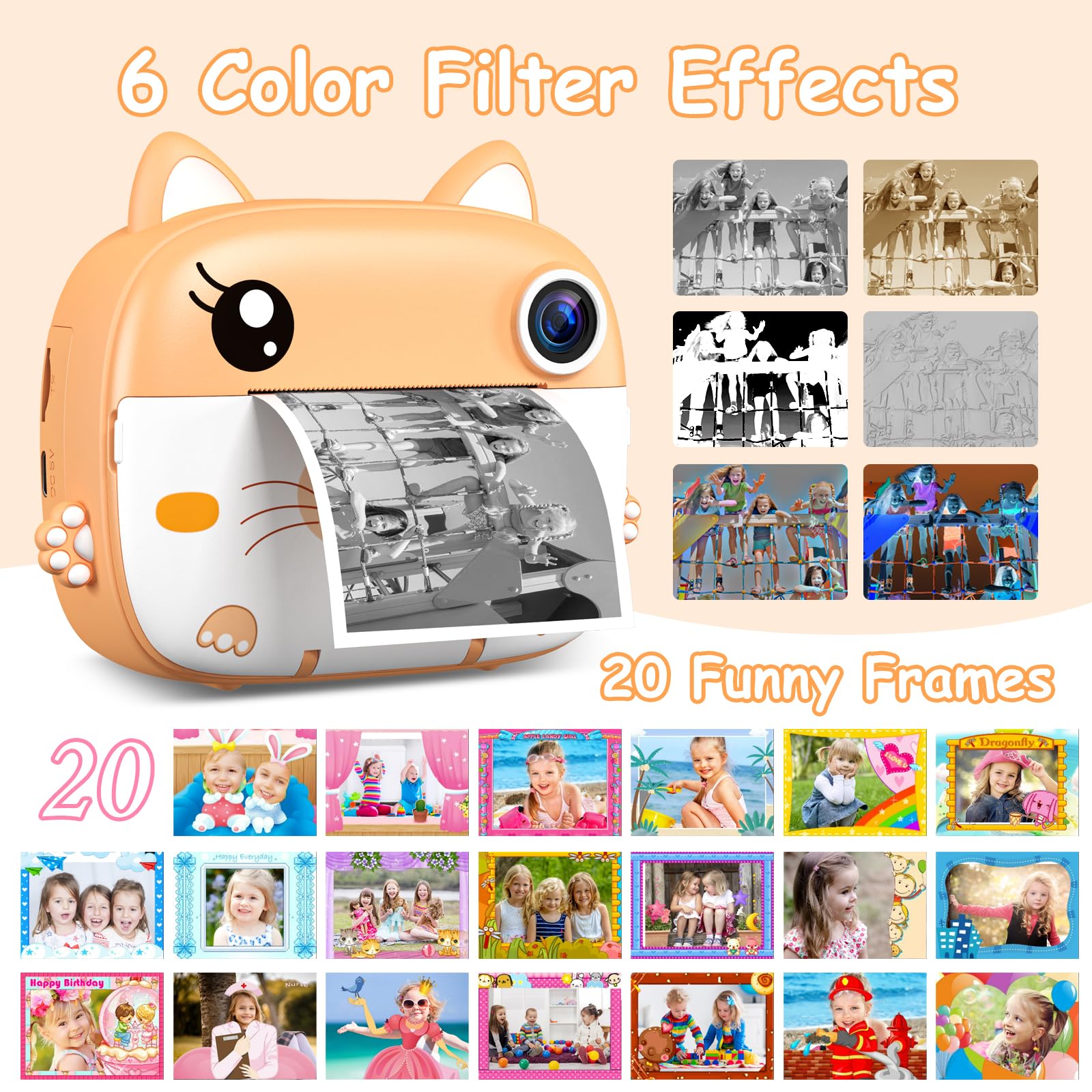 Macchina Fotografica Bambini Istantanea, GREENKINDER 2.4 Pollici/1080P HD Fotocamera Istantanea Bambini Digitale con 32GB Scheda & 5 Penne Colorat, Carta da Stampa, Regalo per Bambini dai 3-12 Anni