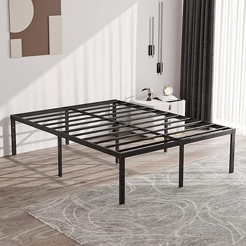 ZIYOO Queen Size Bed Frame, 18 Inches Platform Bed Frame, 3500lbs Heavy Duty Steel Slat, Non-Slip Design, No Box Spring Needed, Easy Assembly, Quiet Noise Free, Under Bed Storage Space, Black