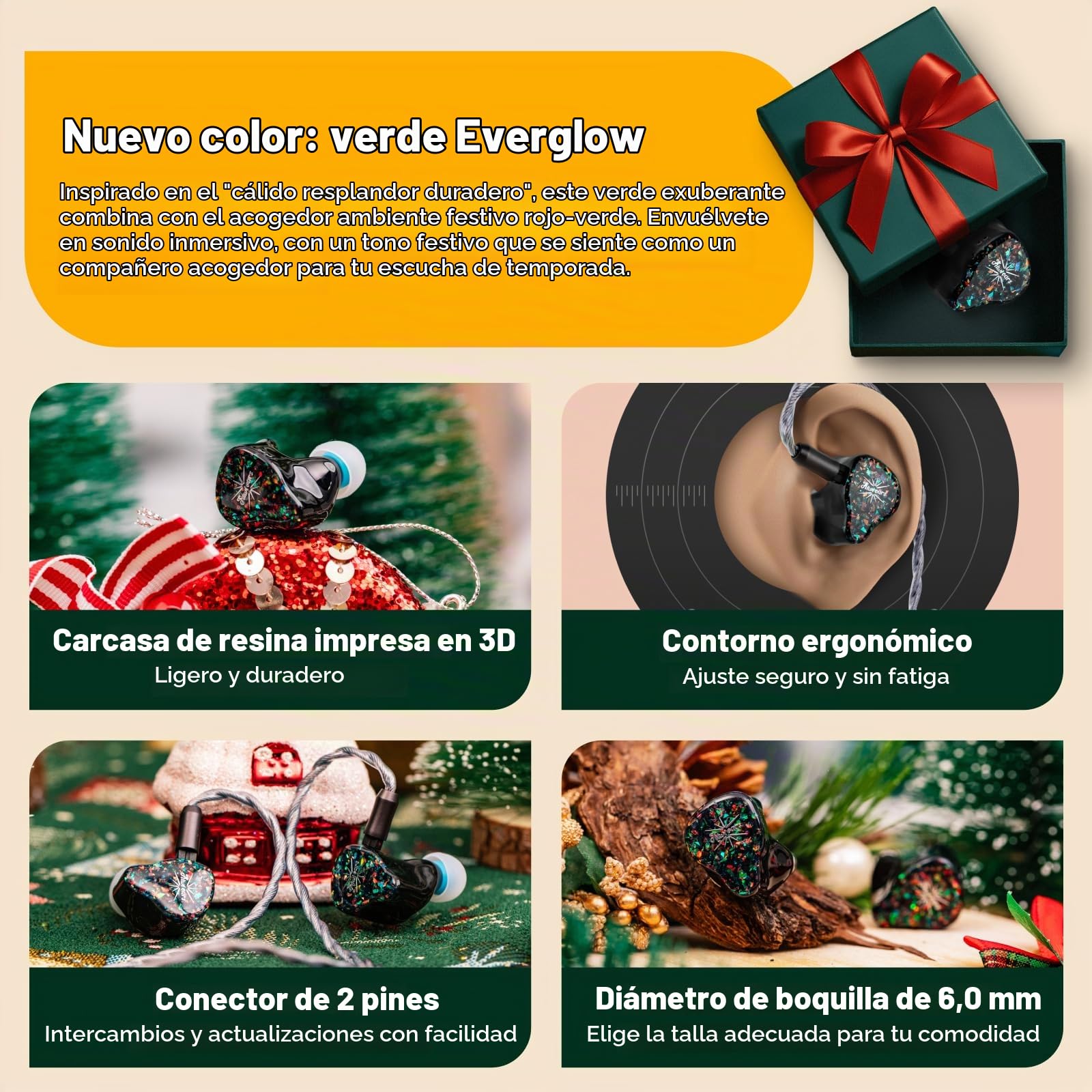 Linsoul Kiwi Ears Astral 1DD+6BA In Ear Monitor Híbrido,Auriculares con Cable,Audífonos HiFi para Estudio de Grabación,IEM Portátil para Gaming, Ingeniero Musical Audiofilo Profesional (Verde)