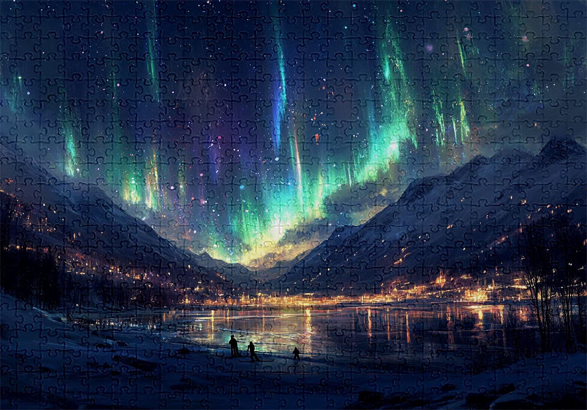 Puzzle 3000 elementów zorza polarna puzzle dla dorosłych miasto 122 x 81 cm Unikalne rzemiosło klasyczne 3D drewniane układanka do rodzinnych gier biznesowych, układanka do samodzielnego wykonania