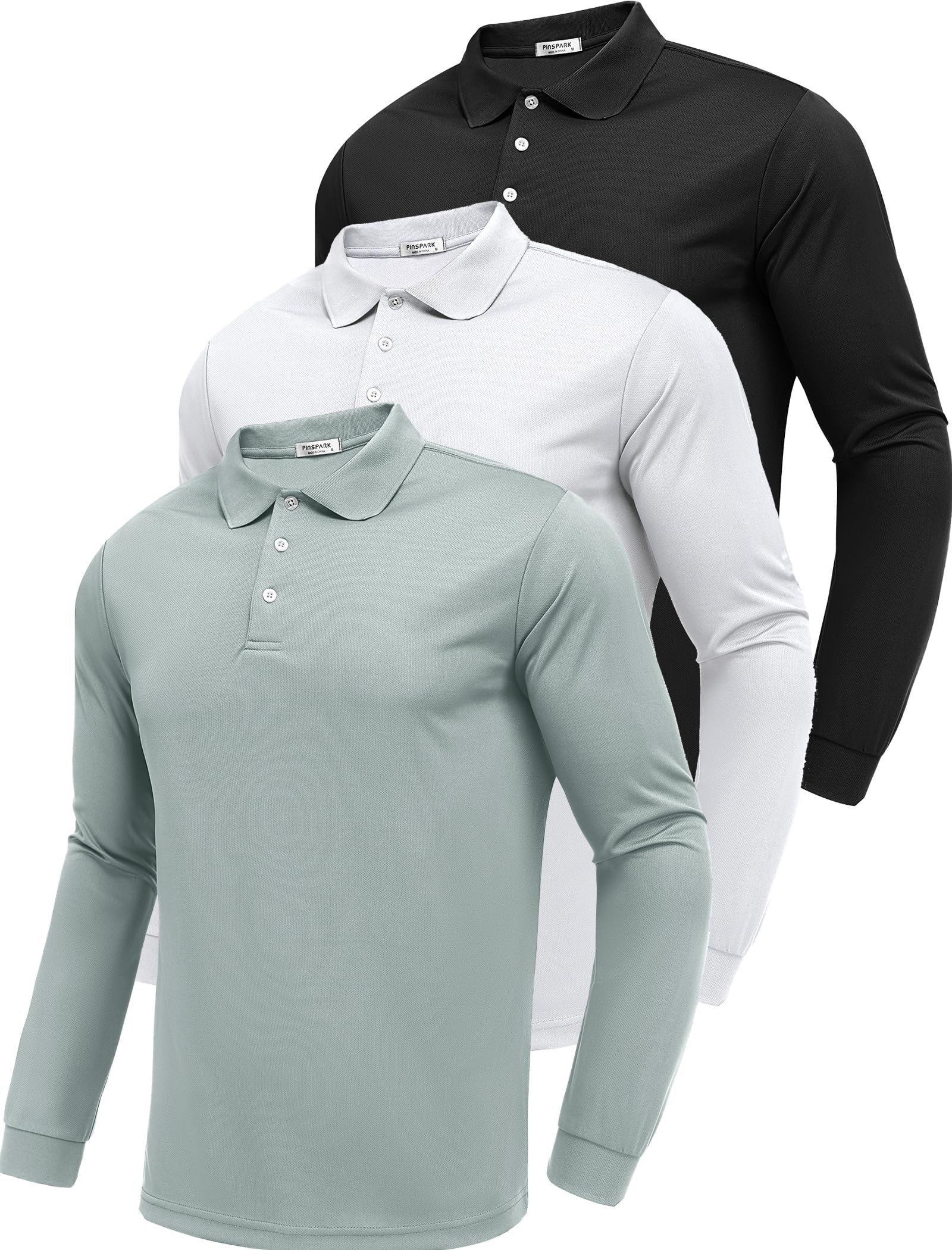 PINSPARK Long Sleeve Polo Shirts for Men Moisture Wicking Golf Shirts Quick Dry Work Hiking Casual Collared Shirt