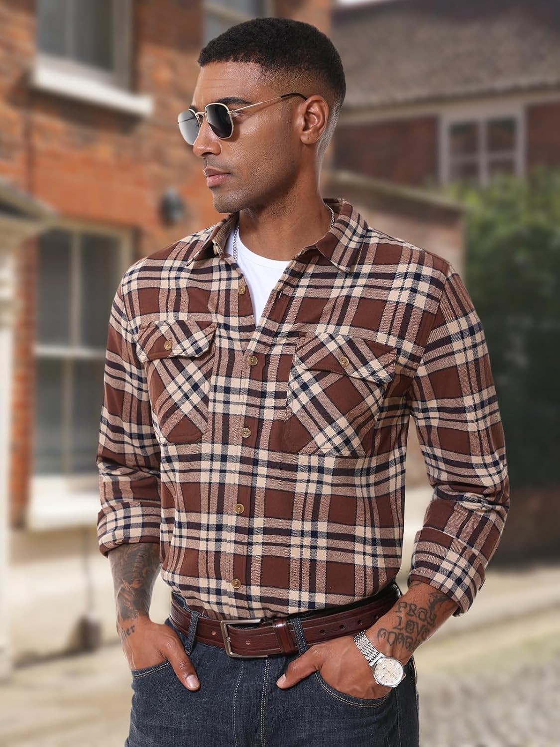 MAGNIVIT Flannel Shirt for Men Plaid Button Down Shirt Casual Lightweight Cotton Shirt with 2 Chest Pockets - Image 4