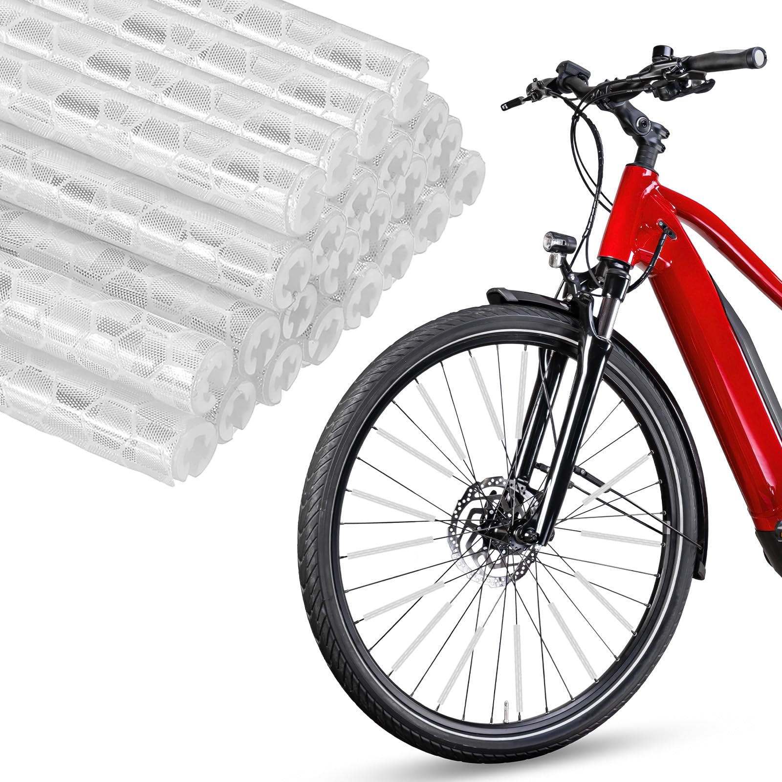 VIAPUICE Bike Reflective Spoke Skins 24Pcs - White Bicycle Wheel Reflector Tube, Reflective Spoke Covers for Bike & Motorcycle Night Riding Safety Wheel Decoration