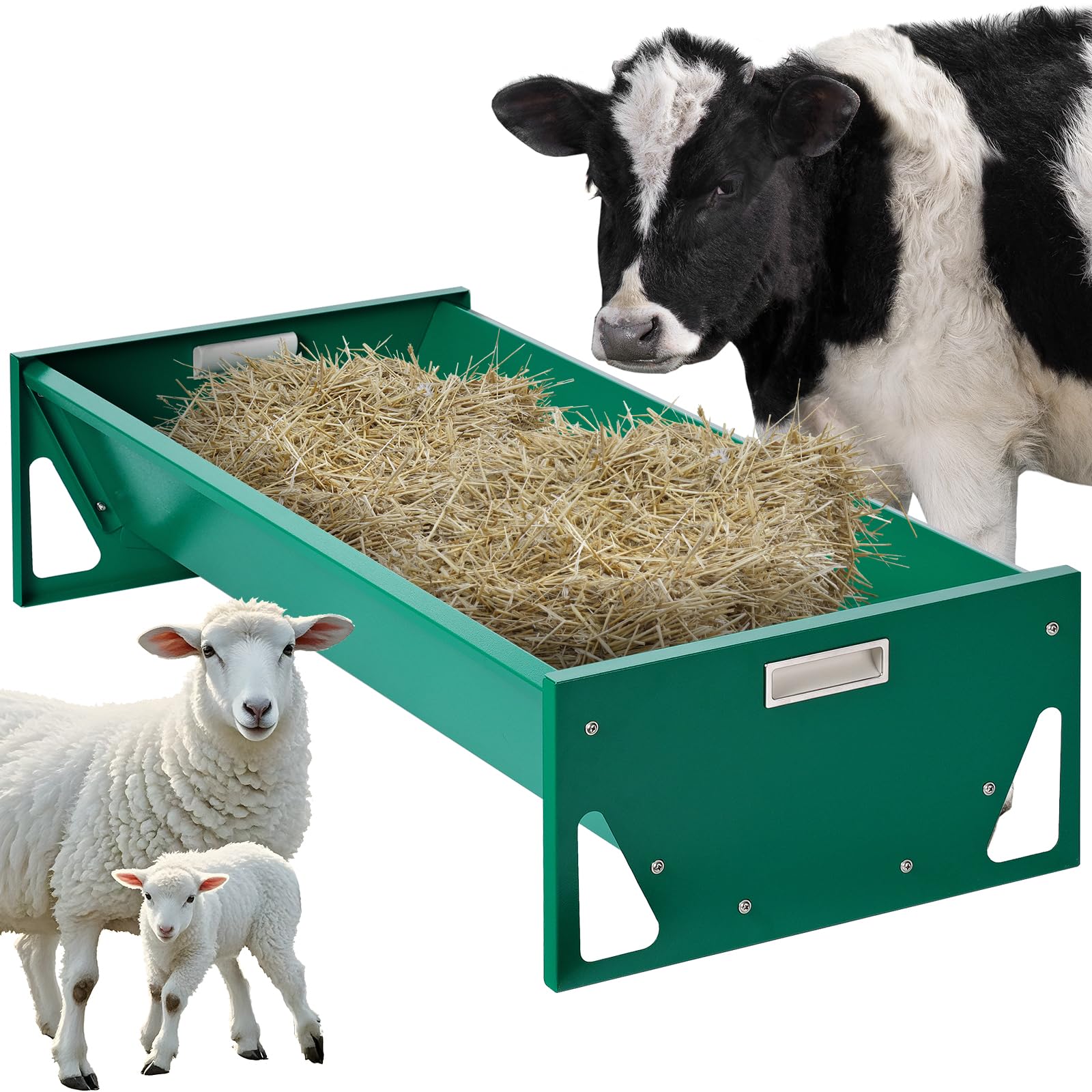 Mangiatoia Cavalli Acciaio Zincato 100cm Grande Capacità Attrezzature per Allevamento Resistente Facile da Pulire Mangiatoia per Bovini per Capre Bovini Maiali Bovini Capannoni di Allevamenti