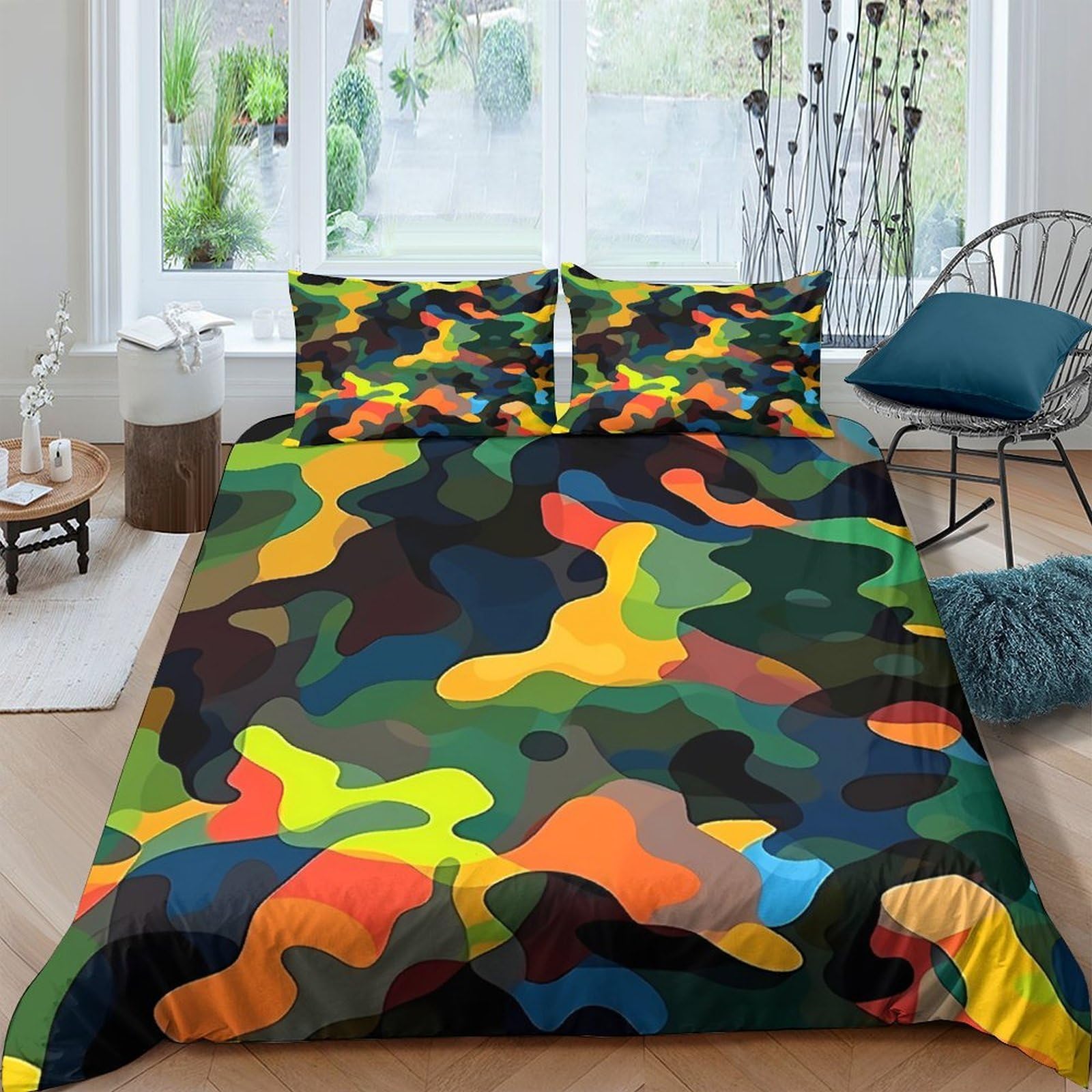 Ctjqhvkz Style-5 3D Printed Colorful Camouflage Fitted Sheet Microfiber Soft Non-Slip Abstract Camo Mattress Cover For Bedroom Dorm Decor Single（135X200cm）