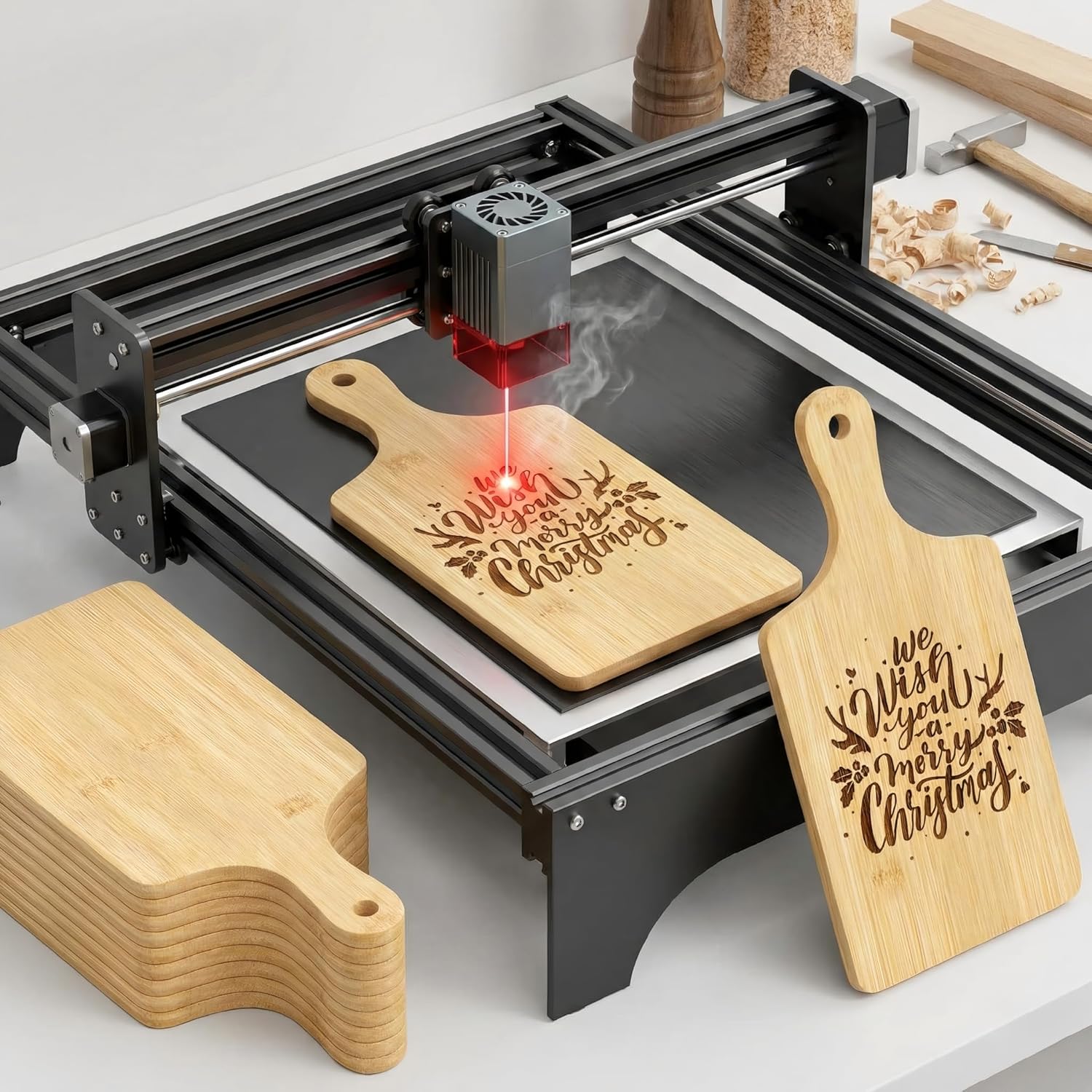 32 Pcs Bulk Cutting Boards with Handle Wood Chopping Board Bulk Charcuterie Wooden Boards Laser Engraving Serving Tray Bulk for DIY Christmas Wedding Housewarming Gift Cooking Decor (11" x 5")