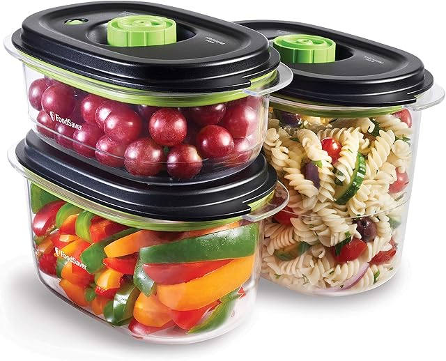 FoodSaver Preserve & Marinate Vacuum Containers | 700 ml, 1.2 L & 1.8 L | Airtight BPA-Free Food Containers | Leak-Proof | Dishwasher-Safe | 3 Count, Transparent / Black
