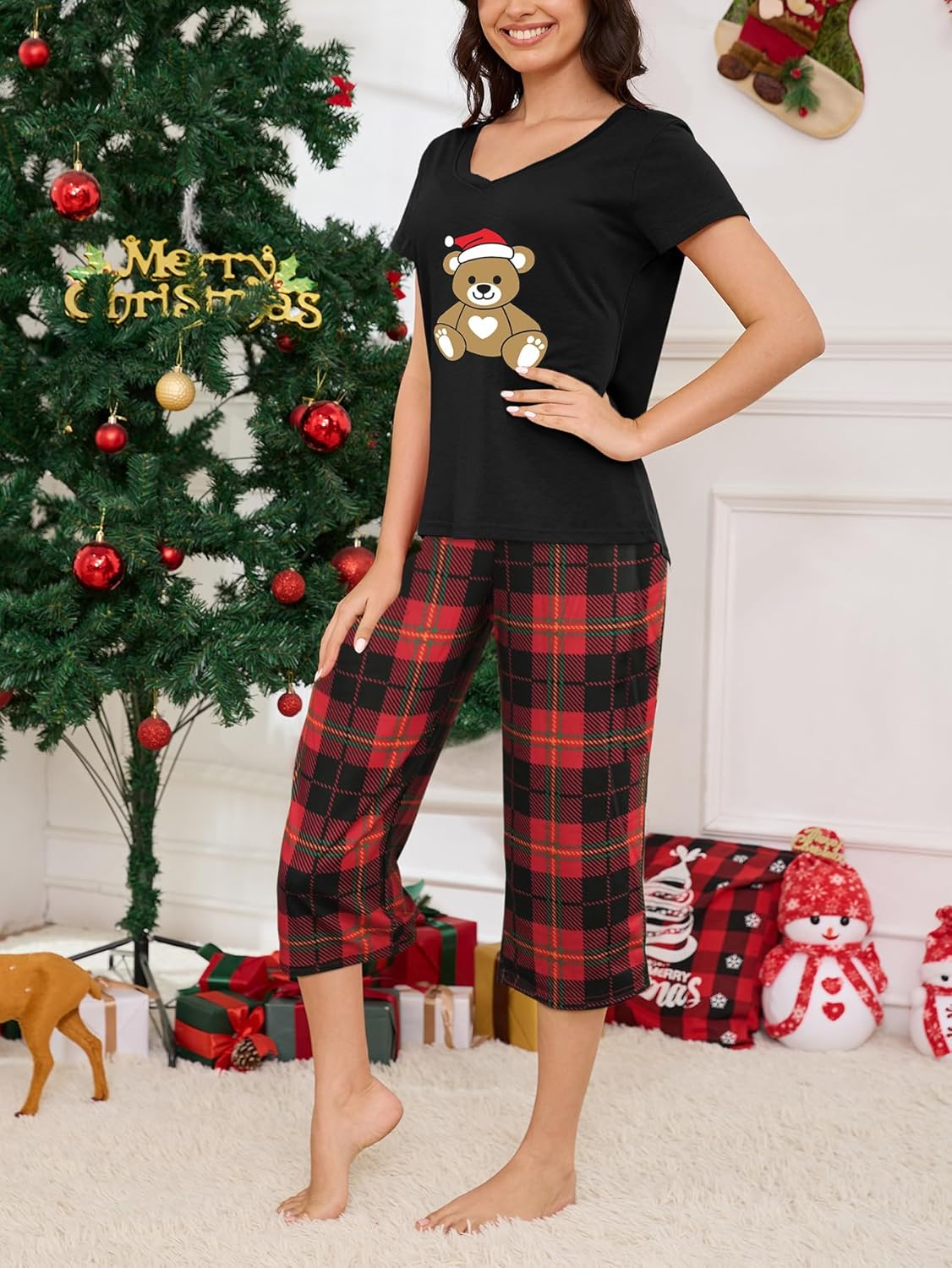 VENTELAN Women's Capri Pajama Sets Plus Size Sleepwear Top with Capri Pants 2 Piece Loungewear Set - Image 5