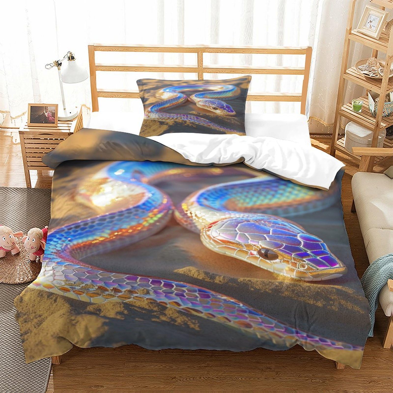 P1S9U7W5Y Vivid Snake Pattern 3D Printed Duvet Cover Set 3pcs Microfiber Colorful Snake Skin Bedding Set Single（135x200cm）