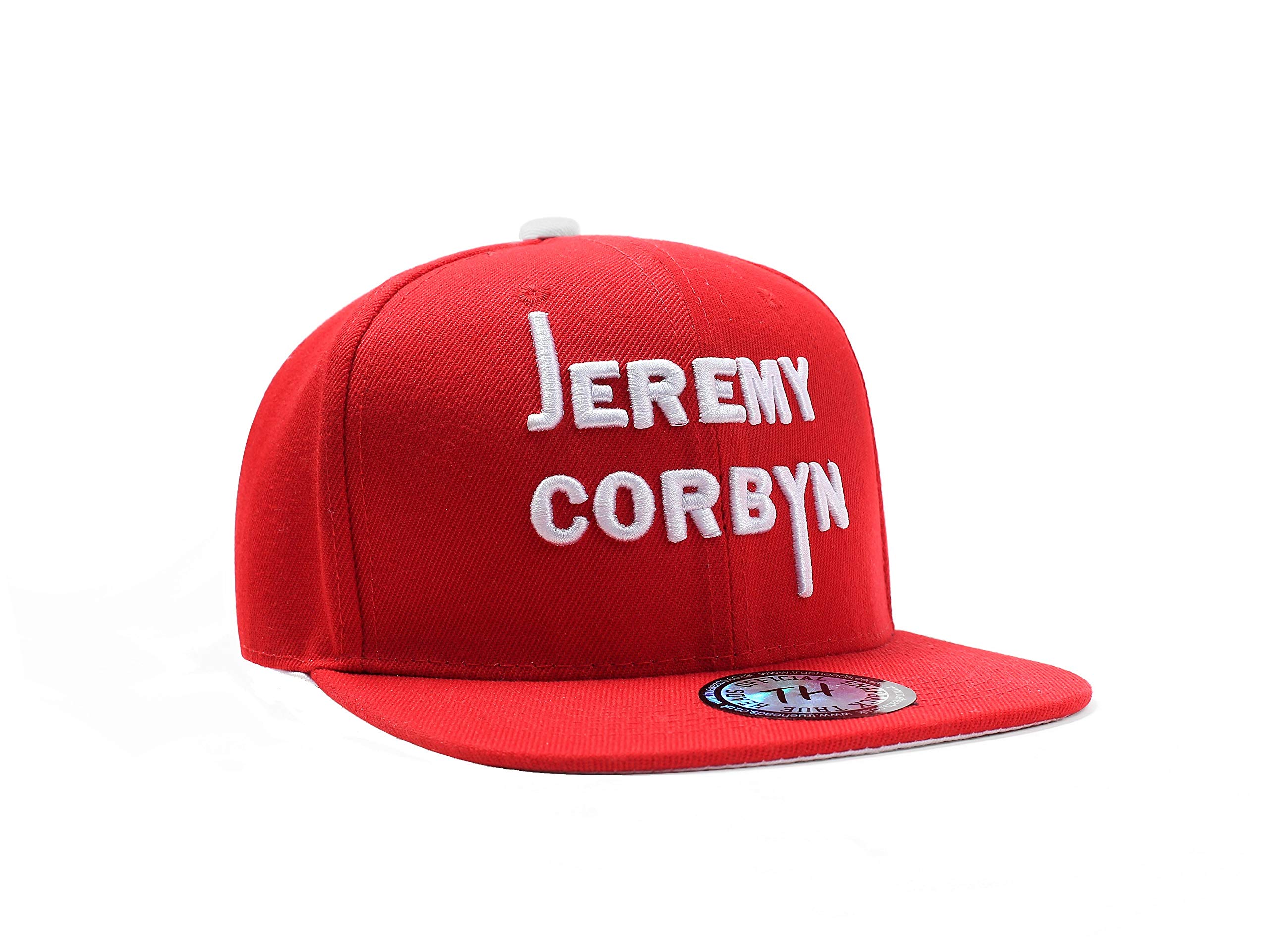 True Heads Jeremy Corbyn Socialist Red Snapback Baseball Cap - Unisex Adjustable Retro Flat Peak Hat for Supporter Rallies & Events - Embroidered Political Campaign Headwear - Summer Sun Cap