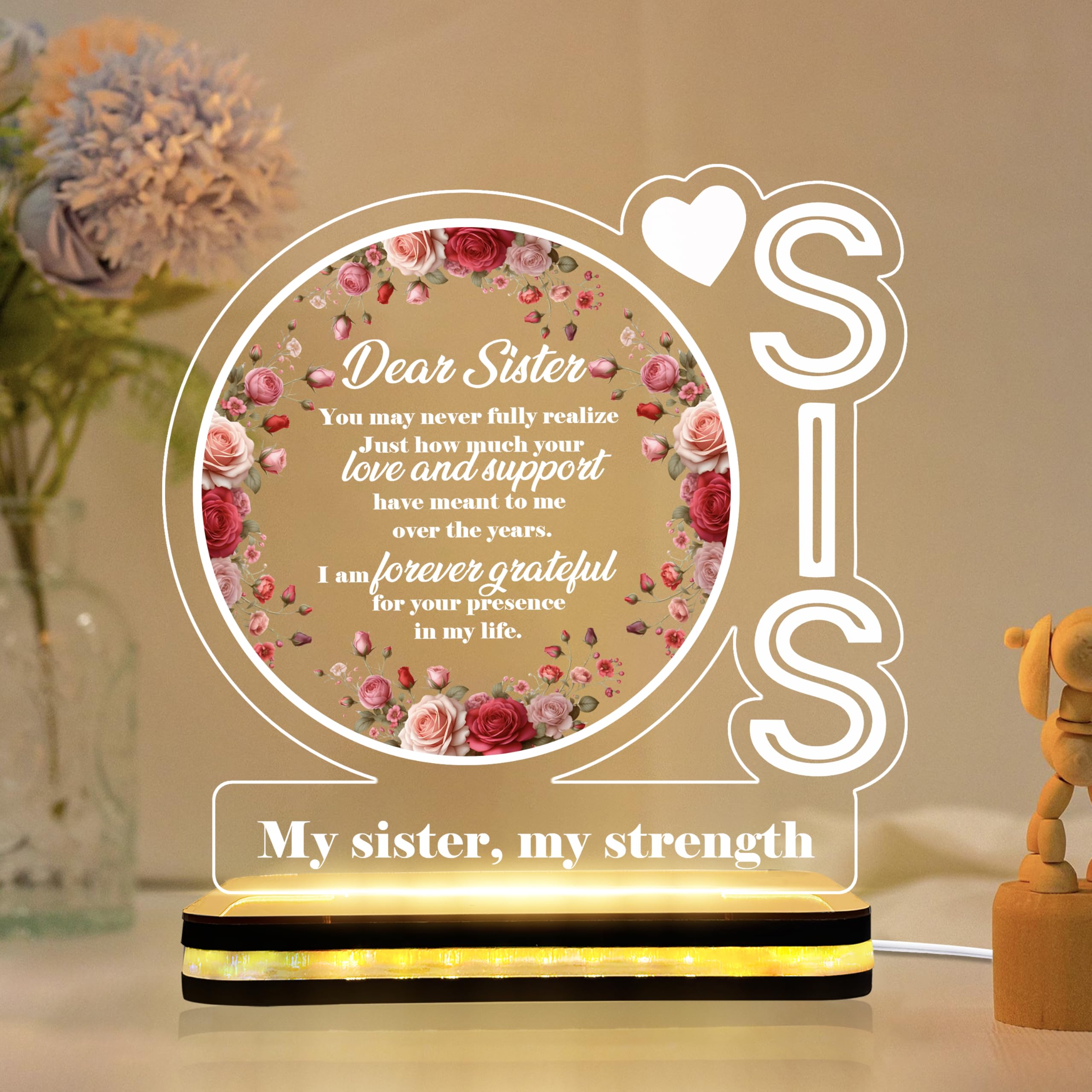 Lovely Sister Gift | Sister LED Table Lamp | Raksha Bandhan Gift for Sister | Rakhi Gift from Brother | Decorative Night Lamp | Birthday Gift for Sister | (5.5 x 5.5 Inch)-image-11