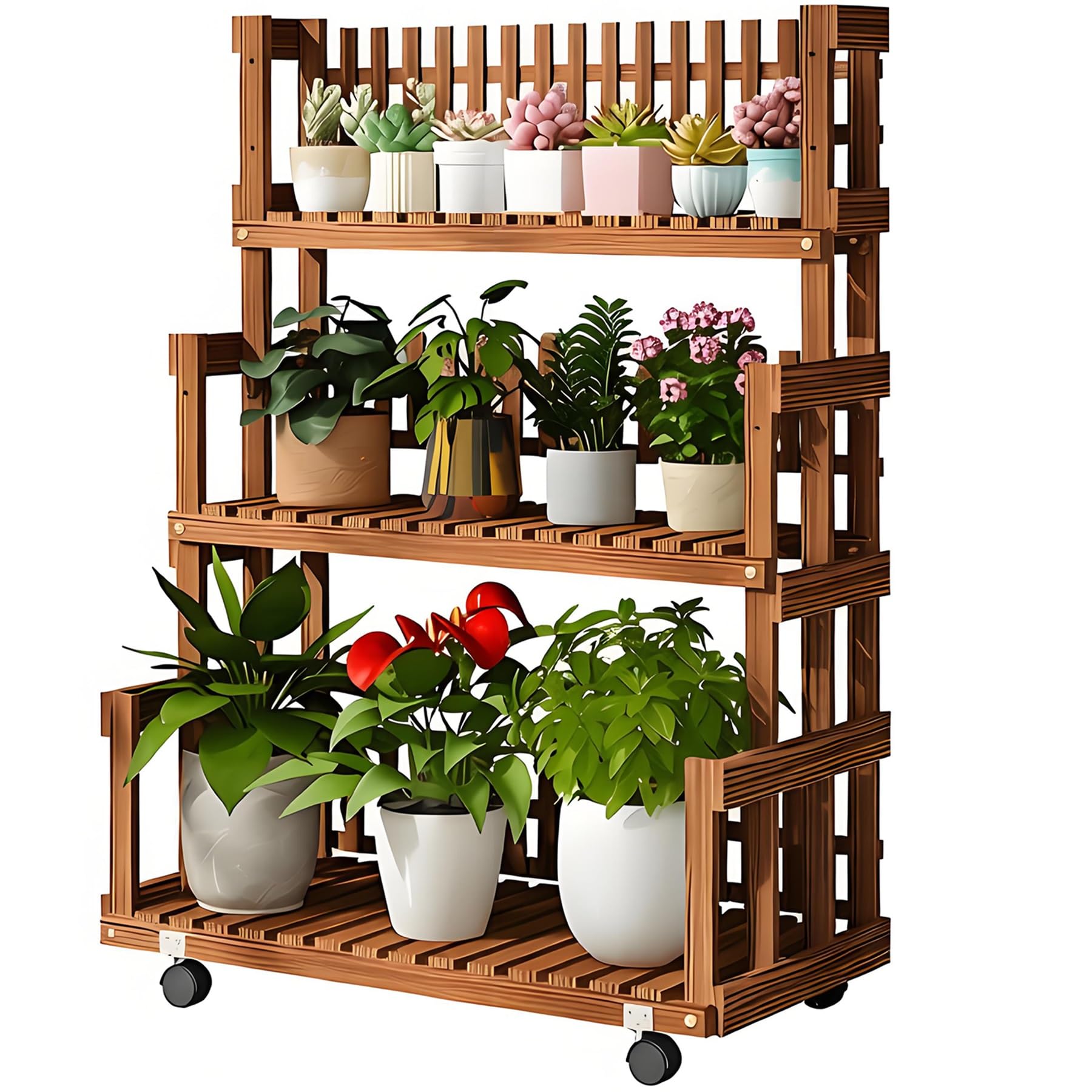 Portavasi A Gradini da Giardino | Portavasi in Legno | Scaffale A Scala A 3 Ripiani per Uso Interno Ed Esterno Robusto Portavasi Decorativo in Legno per Piante(72CM)