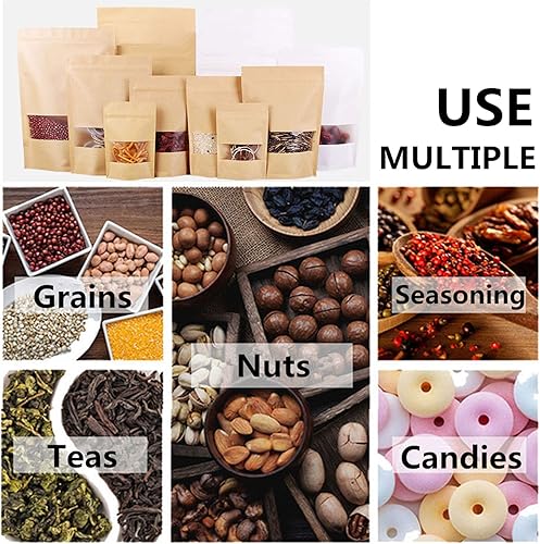 Miniatura 3 de 100 bolsas de papel kraft con cierre de cremallera para ventana, bolsas a granel resellables de 6.2 x 8.6 pulgadas