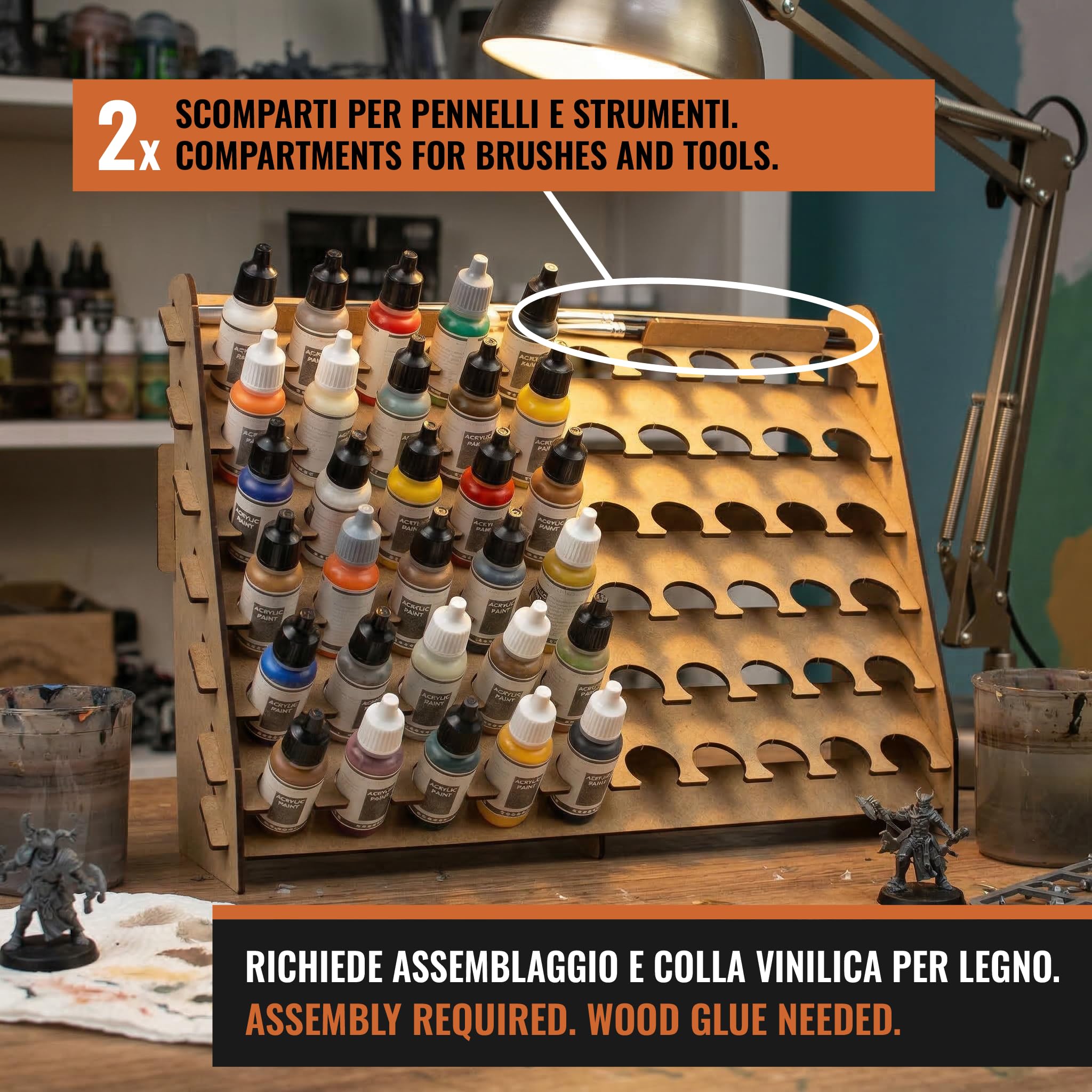 PROSCALE PROSCALE Acrylic Paint Brush Holder for Wall Model Making Model Making Wall Display Bottles Colors Acrylic Holder Vallejo Army Painter Painting Station (26 mm) in use