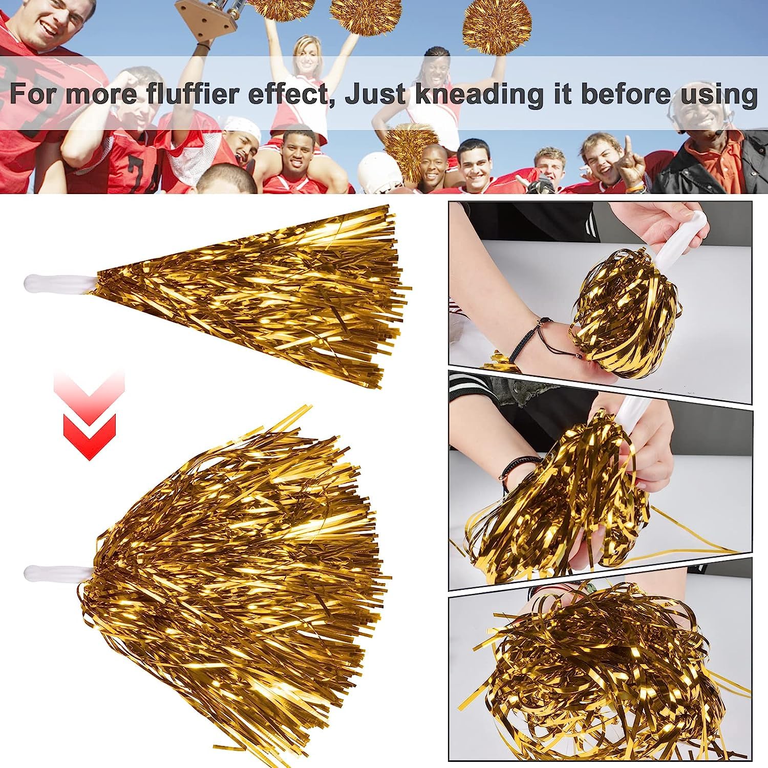 DECARETA 4 Stück Cheerleader Pom Poms - Metallfolie Pompons In Rot & Blau Mit Griff