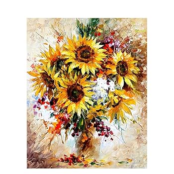 アクリル　油彩画　ひまわり Amazon | 数字によるDiy絵画ひまわりの絵、フレームなし