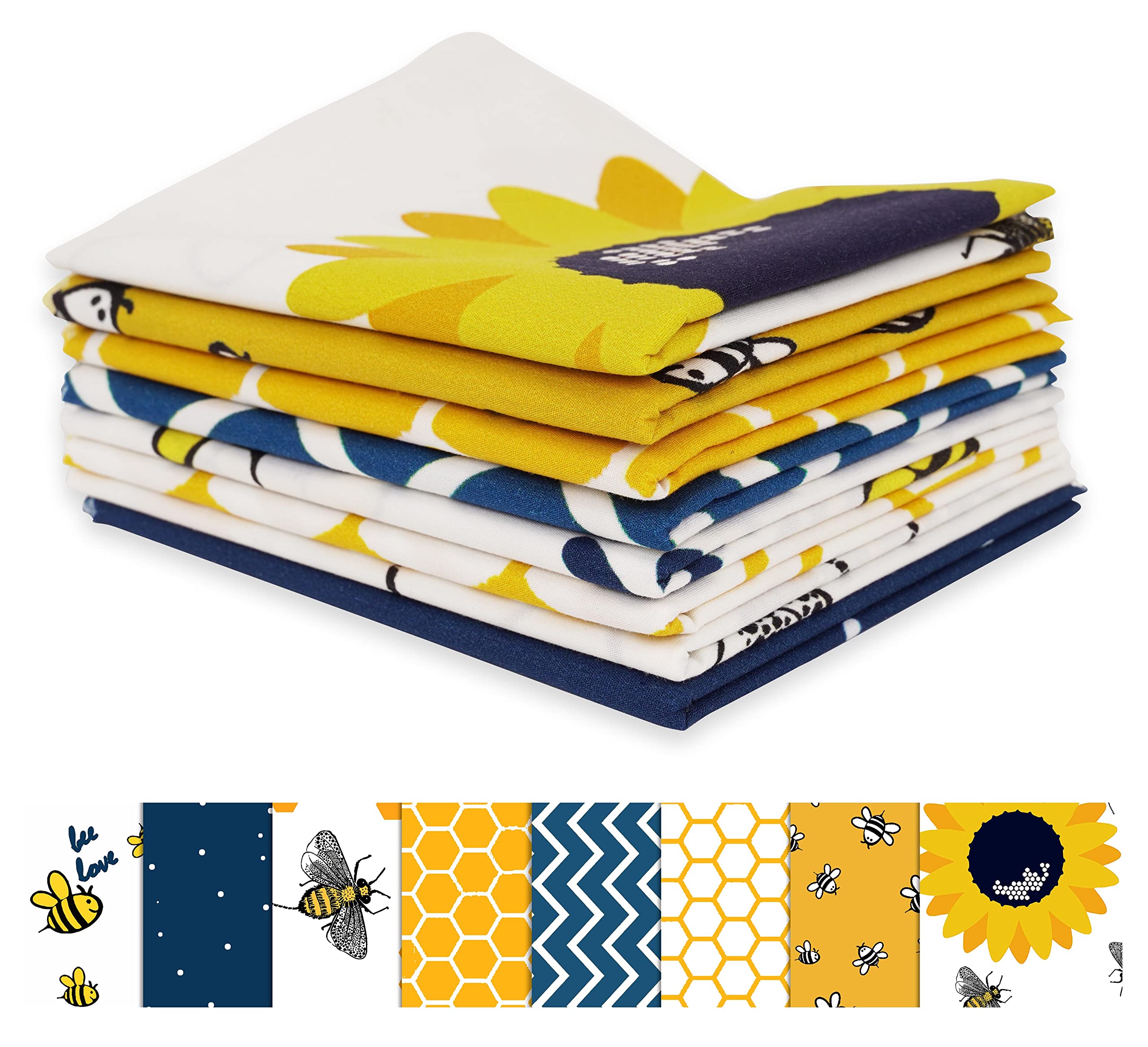 Soimoi8 Pc Fat Quarter Bundle-Bee Print 18"x 22" DIY Patchwork-100% Cotton Pre-Cut Quilting Fabric (Yellow & Blue)